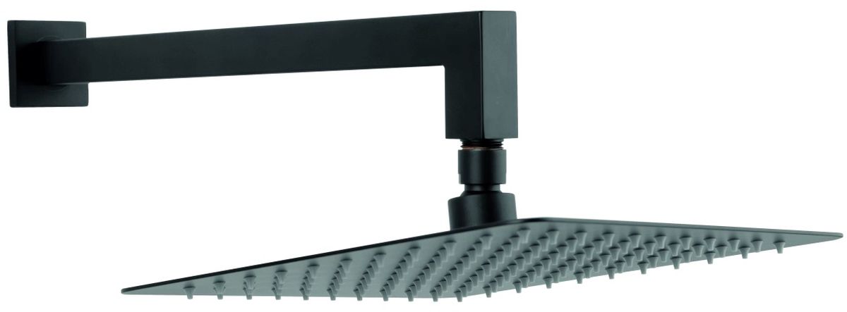 Ferro soffione doccia con braccio 25x25 cm quadrata nero NPT14BL