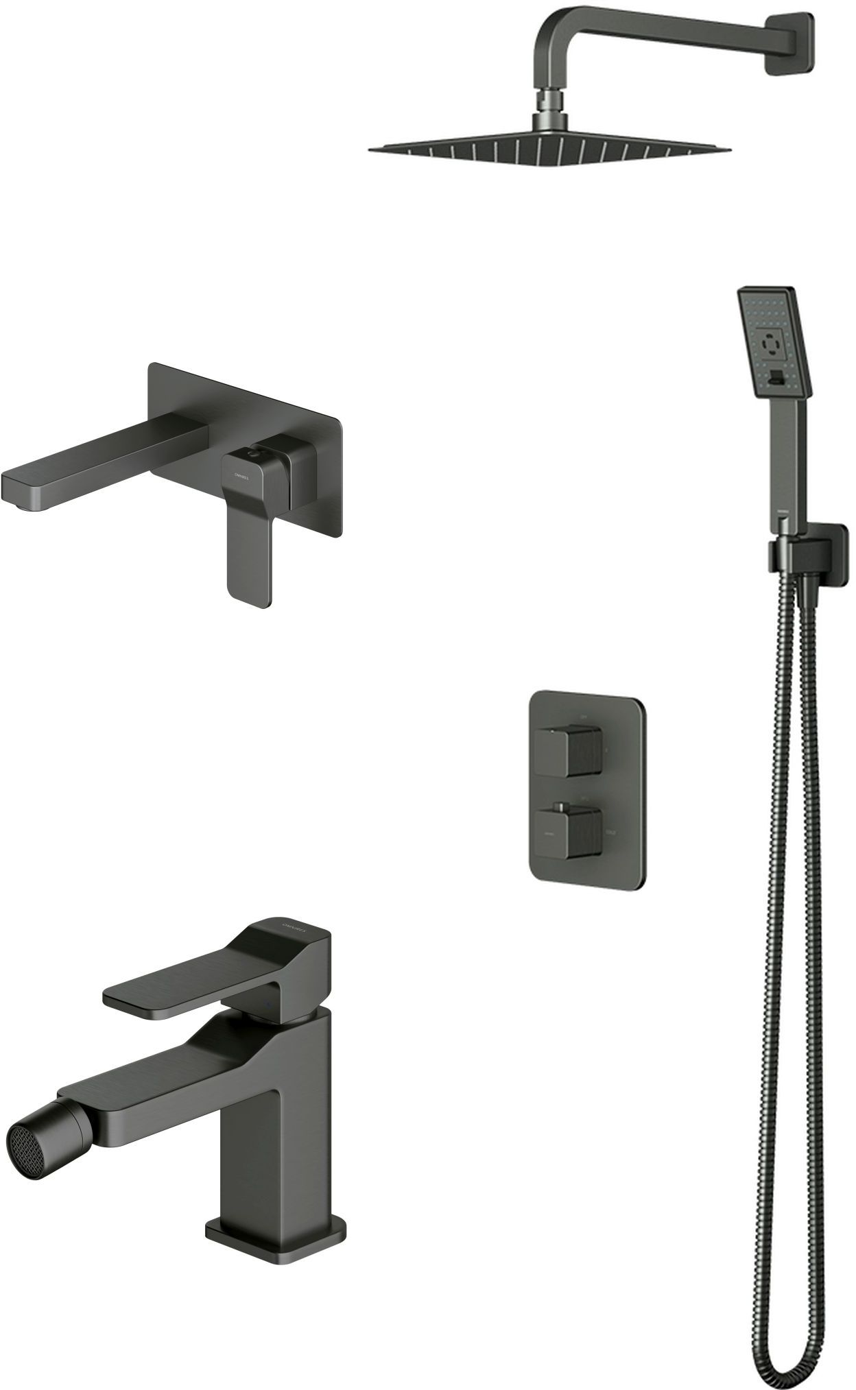 Set set doccia Omnires Slide SYSSL11GR, rubinetto per lavabo Omnires Slide SL7715GR, SL7720GR