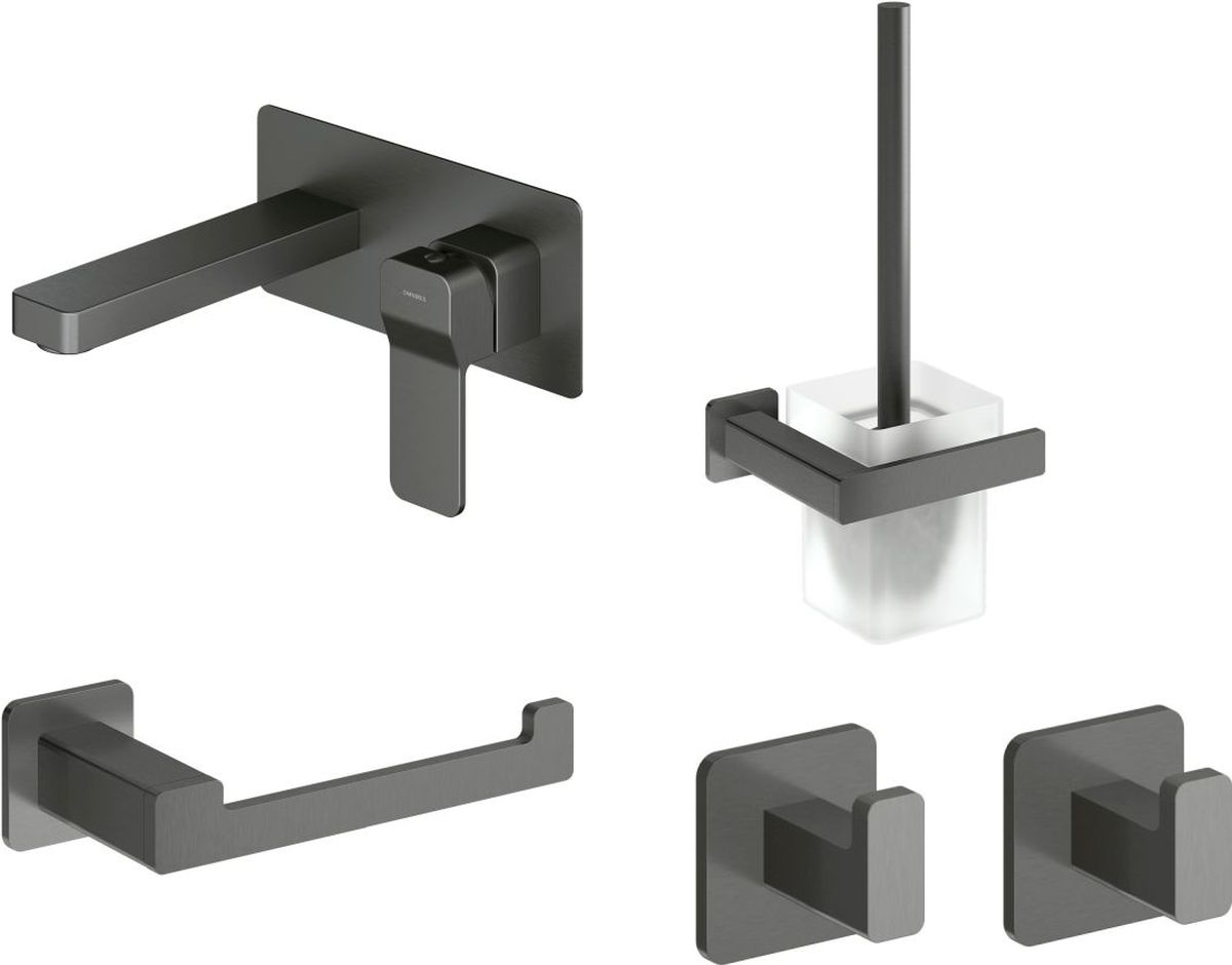 Set rubinetto per lavabo Omnires Slide SL7715GR, scopino WC Omnires Nelson NL80620GR, NL80510GR, NL80115GR