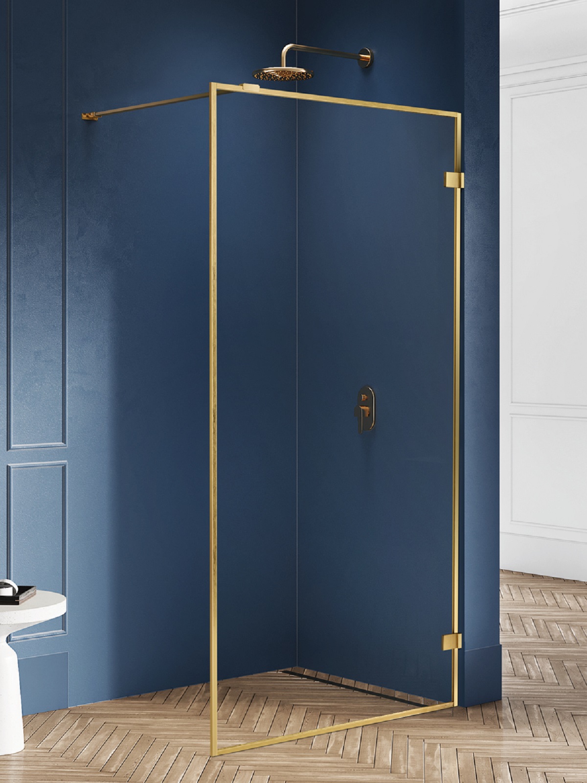 New Trendy Avexa Gold Brushed parete doccia walk-in 110 cm oro spazzolata/vetro trasparente EXK-3136