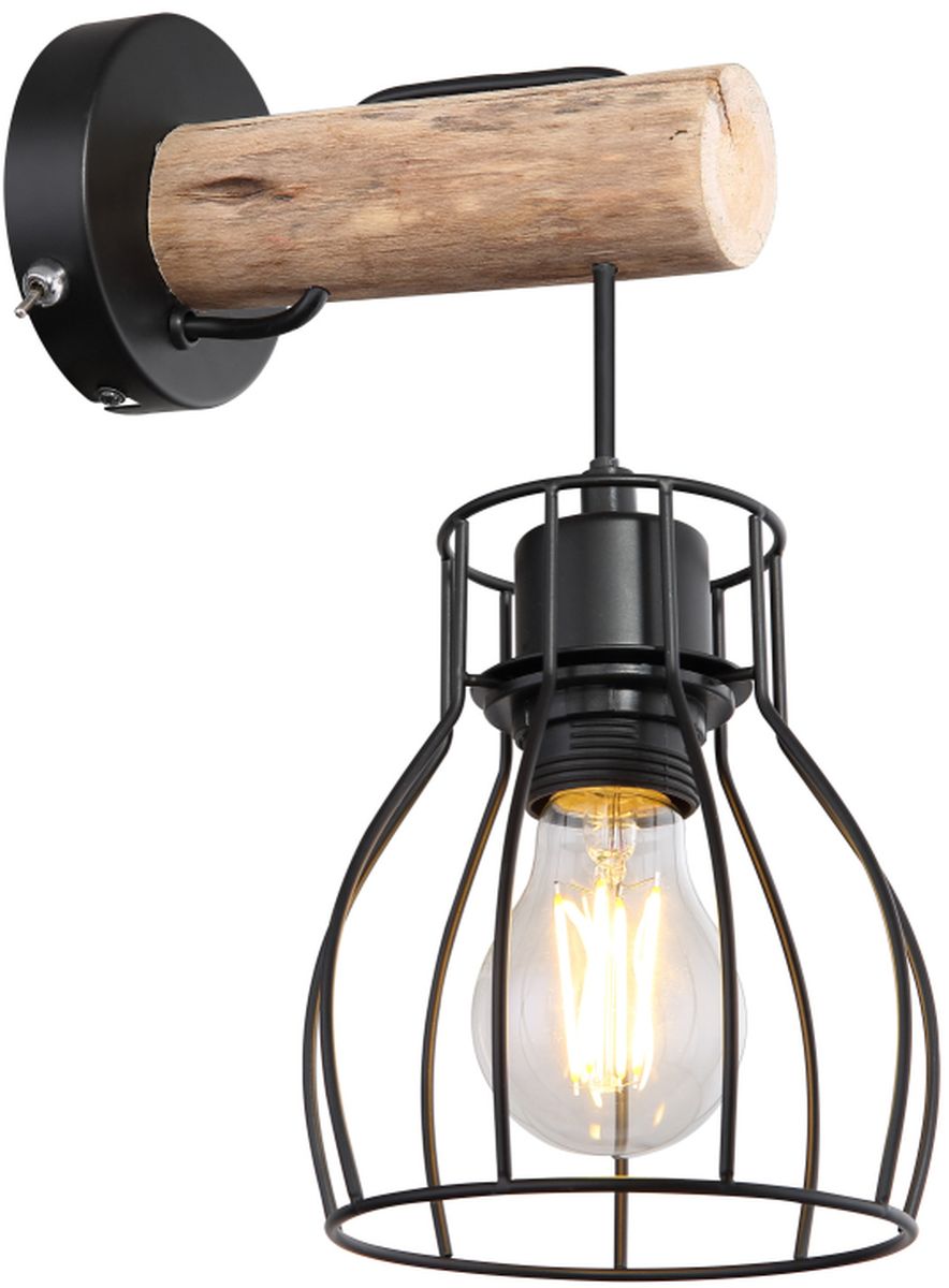 Globo Lighting Mina lampada da parete 1x40 W nero-legno 15326NW
