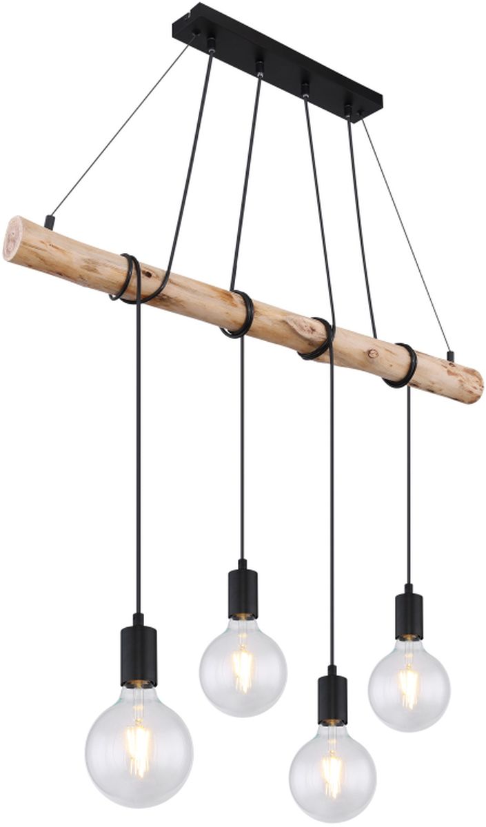 Globo Lighting Auston lampada sospesa 4x60 W nero-legno 15439-4