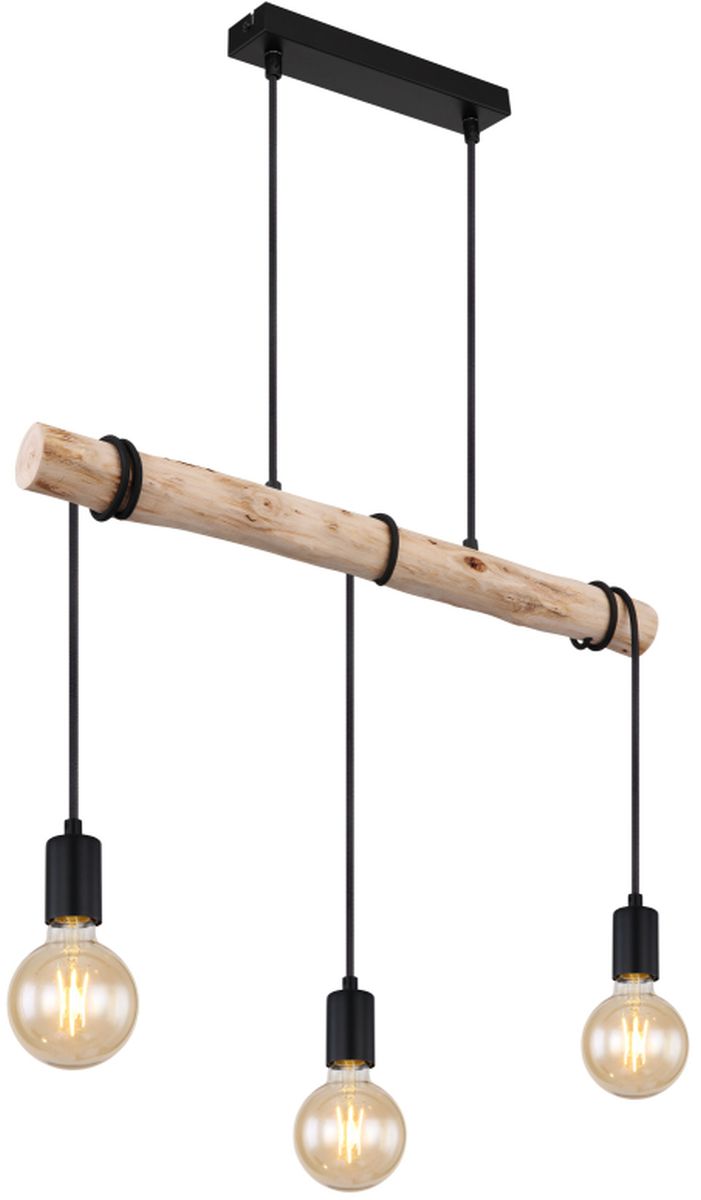 Globo Lighting Gregor lampada sospesa 3x60 W nero-legno 15539-3H
