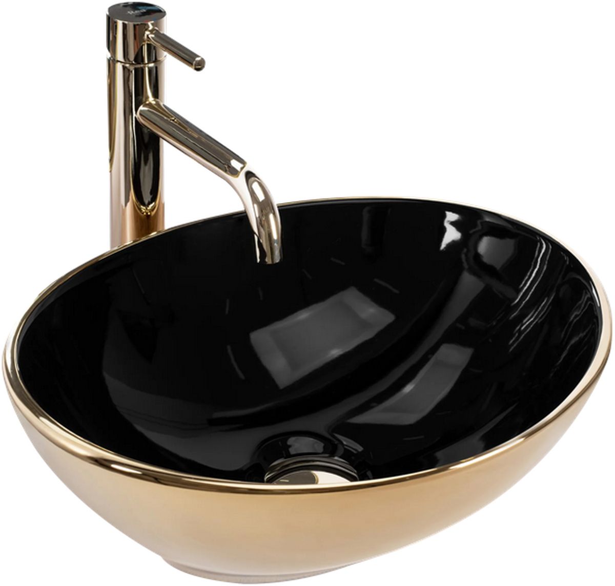 Rea Sofia lavabo 41x34.5 cm ovale da appoggio nero-oro REA-U4527