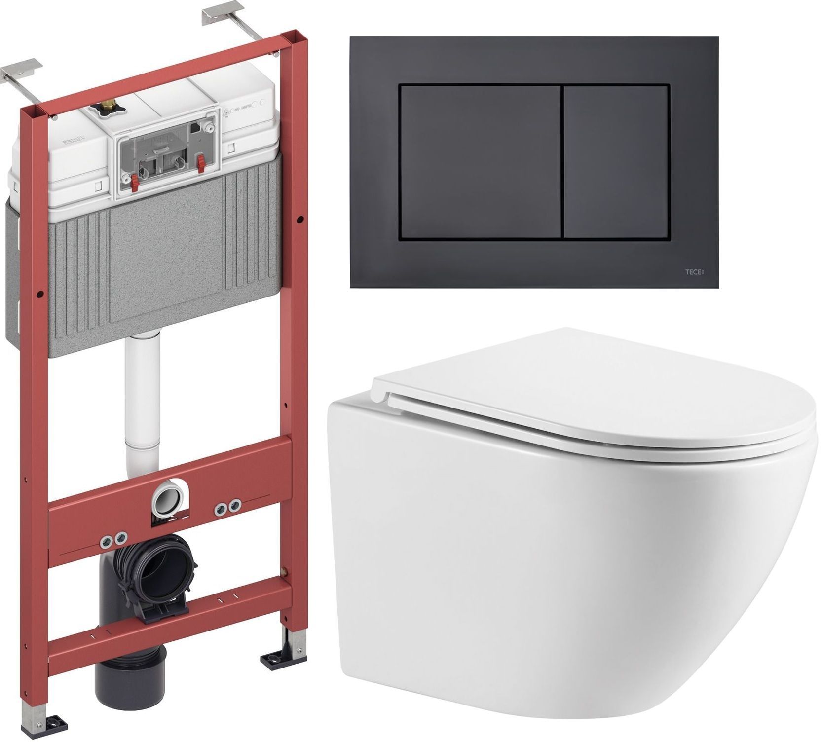 Set vaso WC con copriwater a discesa lenta Omnires Ottawa OTTAWAMWBP, modulo di installazione Tece Base 9400407, 9240407