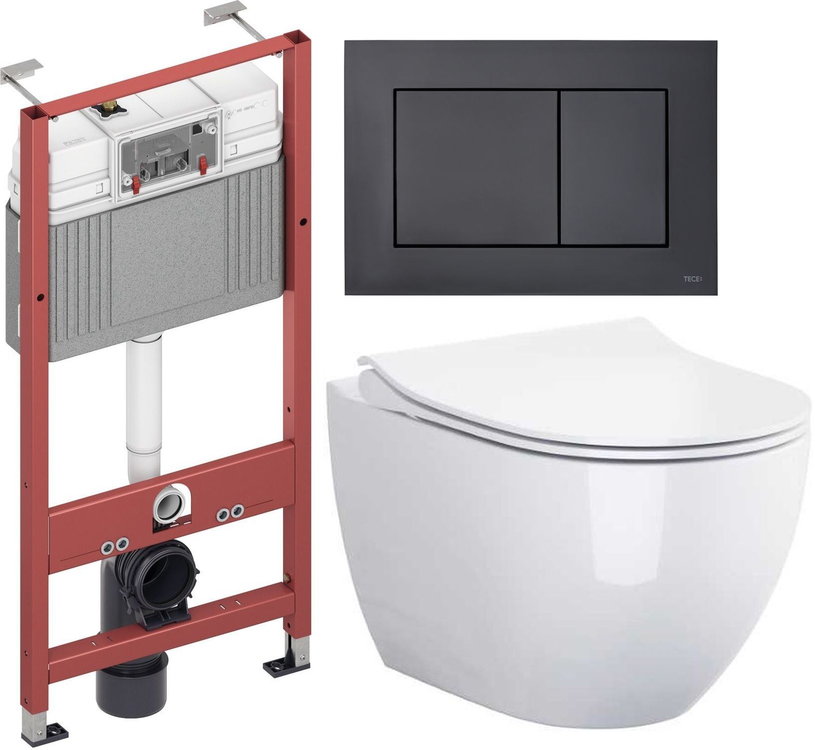 Set vaso WC con copriwater a discesa lenta Cersanit Zen S701-428, modulo di installazione Tece Base 9400407, 9240407