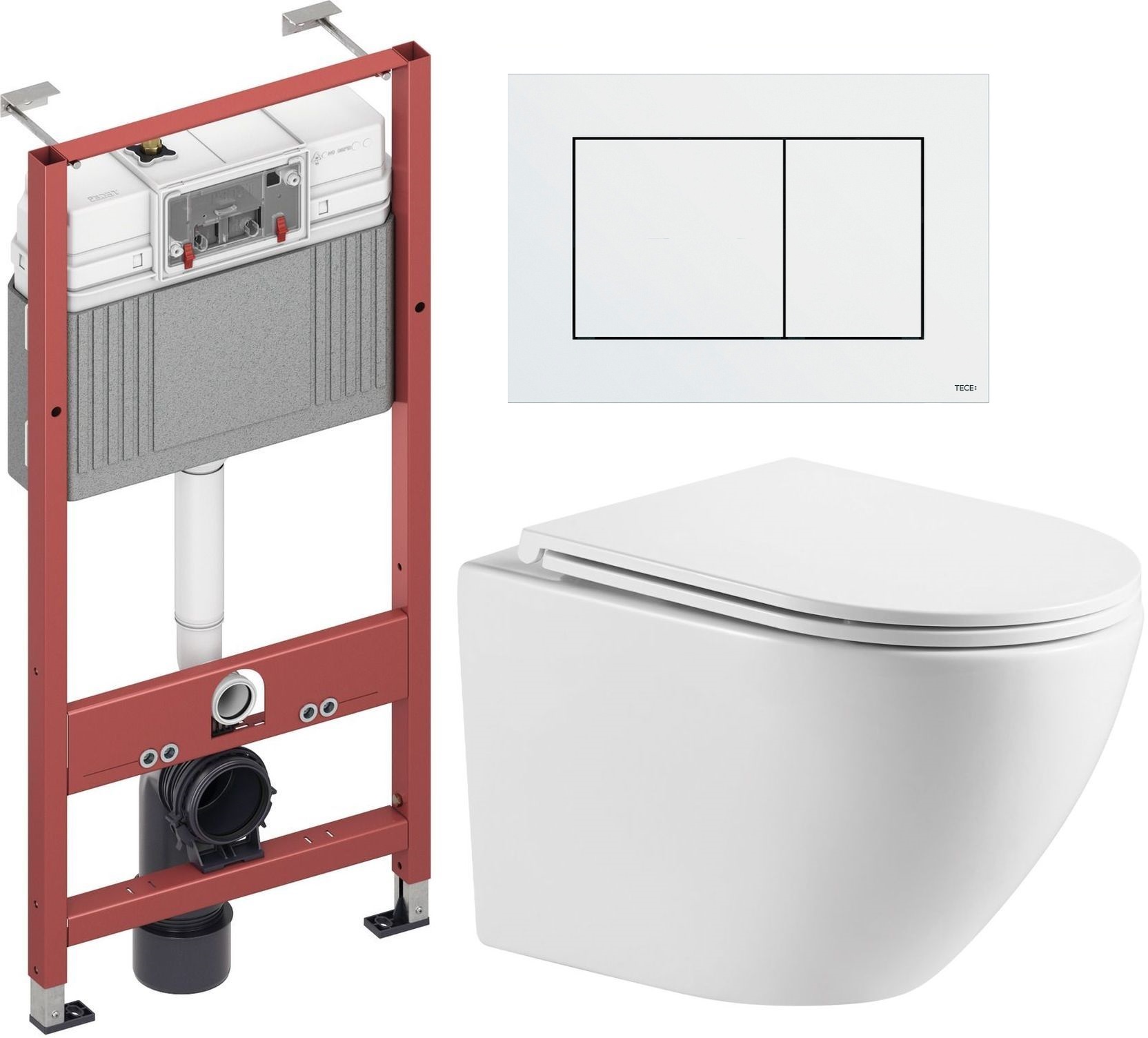 Set vaso WC con copriwater a discesa lenta Omnires Ottawa OTTAWAMWBP, modulo di installazione Tece Base 9400407, 9.240.400