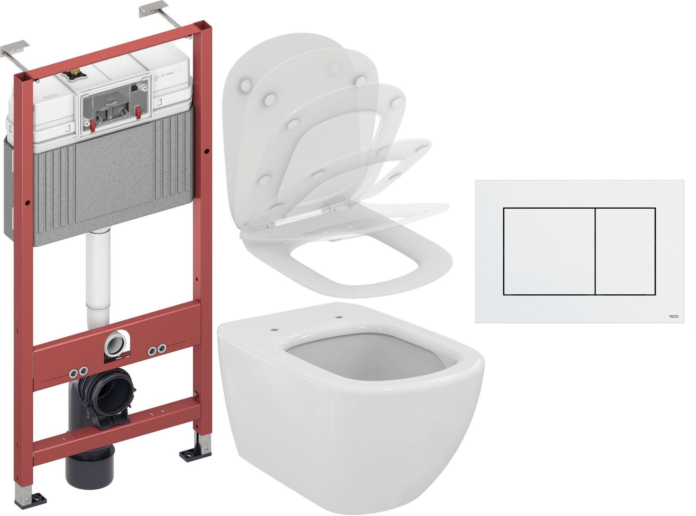 Set vaso WC Ideal Standard Tesi T007901, modulo di installazione Tece Base 9400407, T352701, 9.240.400