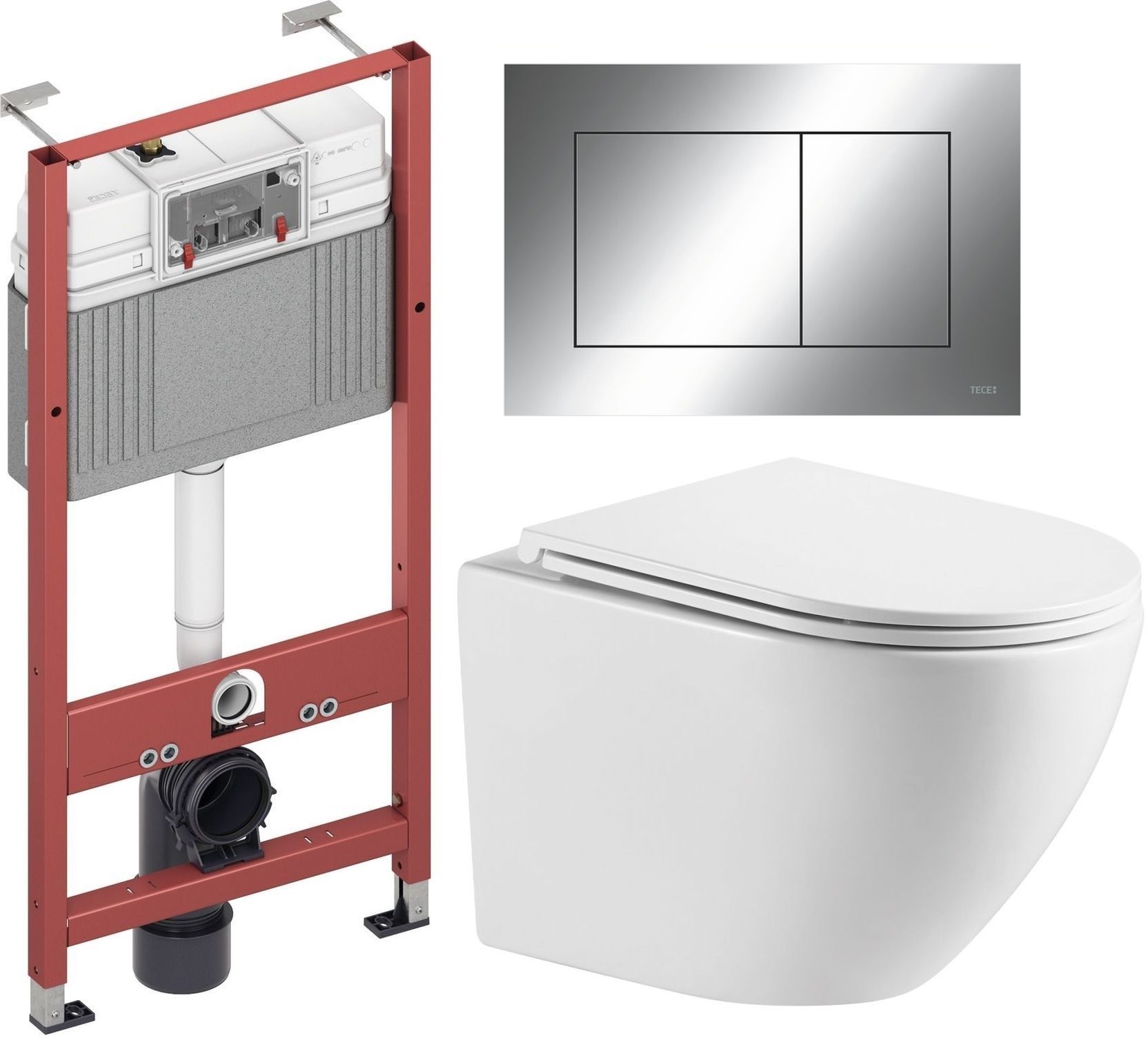 Set vaso WC con copriwater a discesa lenta Omnires Ottawa OTTAWAMWBP, modulo di installazione Tece Base 9400407, 9.240.401