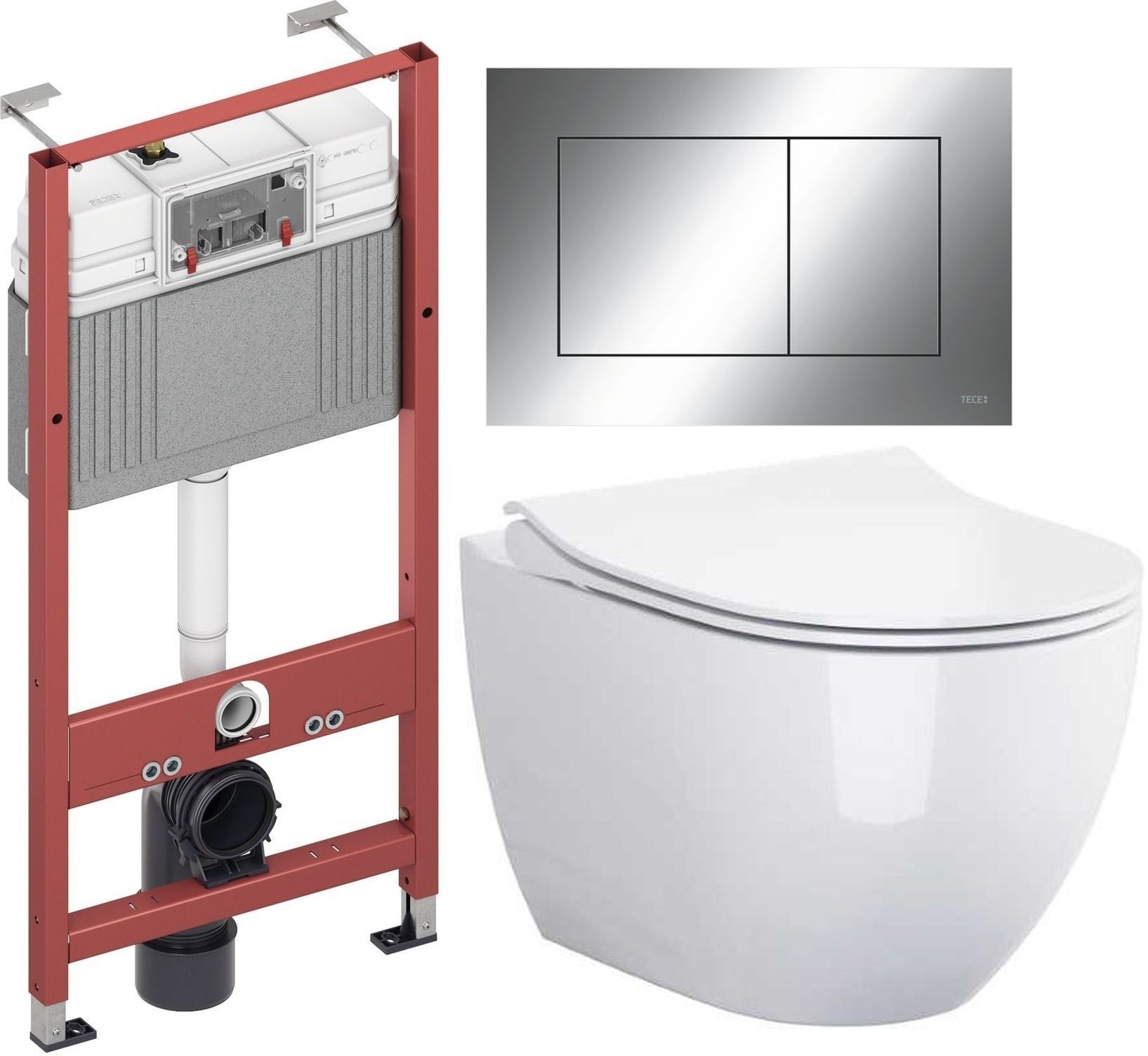 Set vaso WC con copriwater a discesa lenta Cersanit Zen S701-428, modulo di installazione Tece Base 9400407, 9.240.401