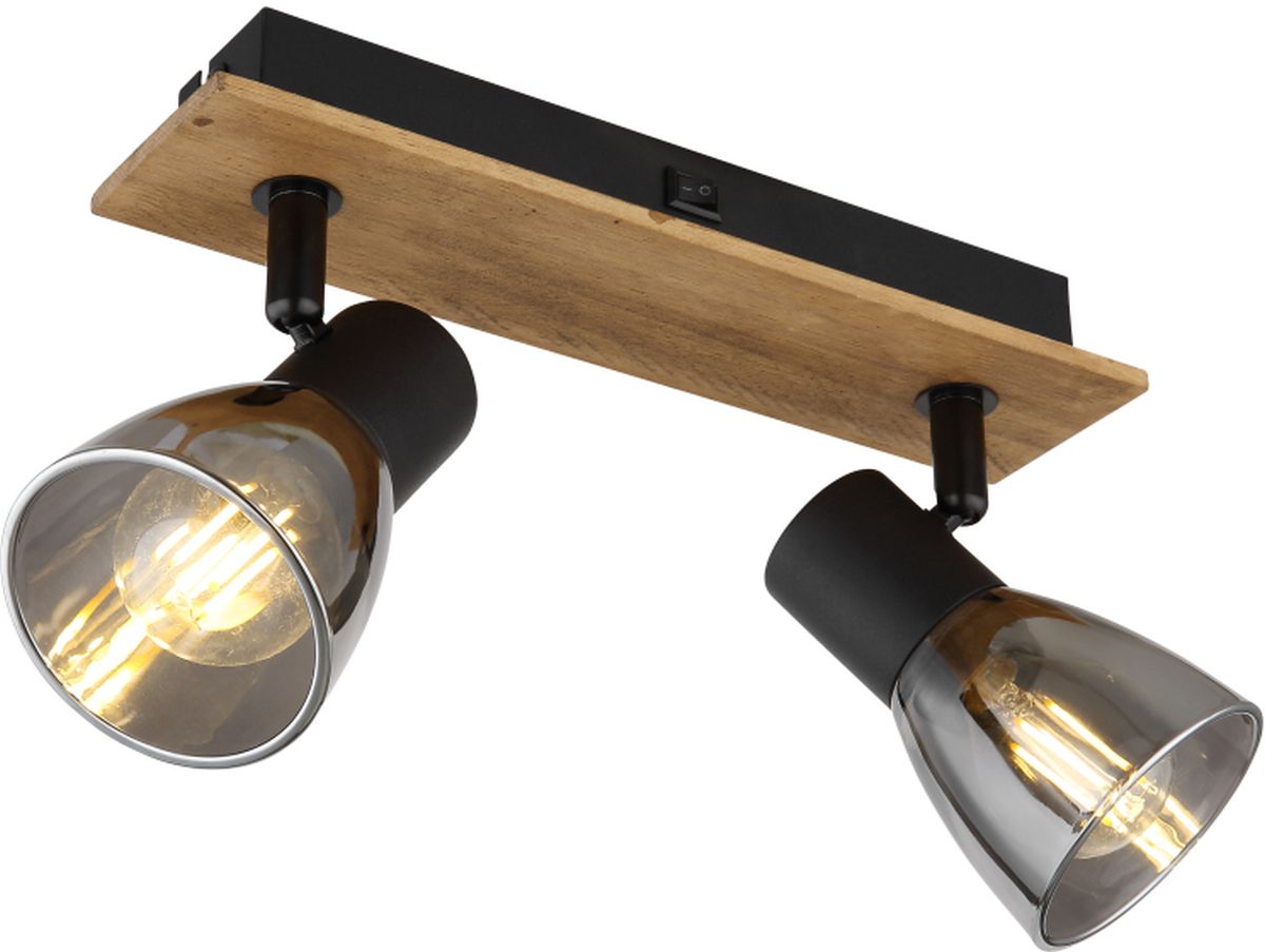 Globo Lighting Claude lampada da parete 2x40 W nero-fumé-legno 54307-2W