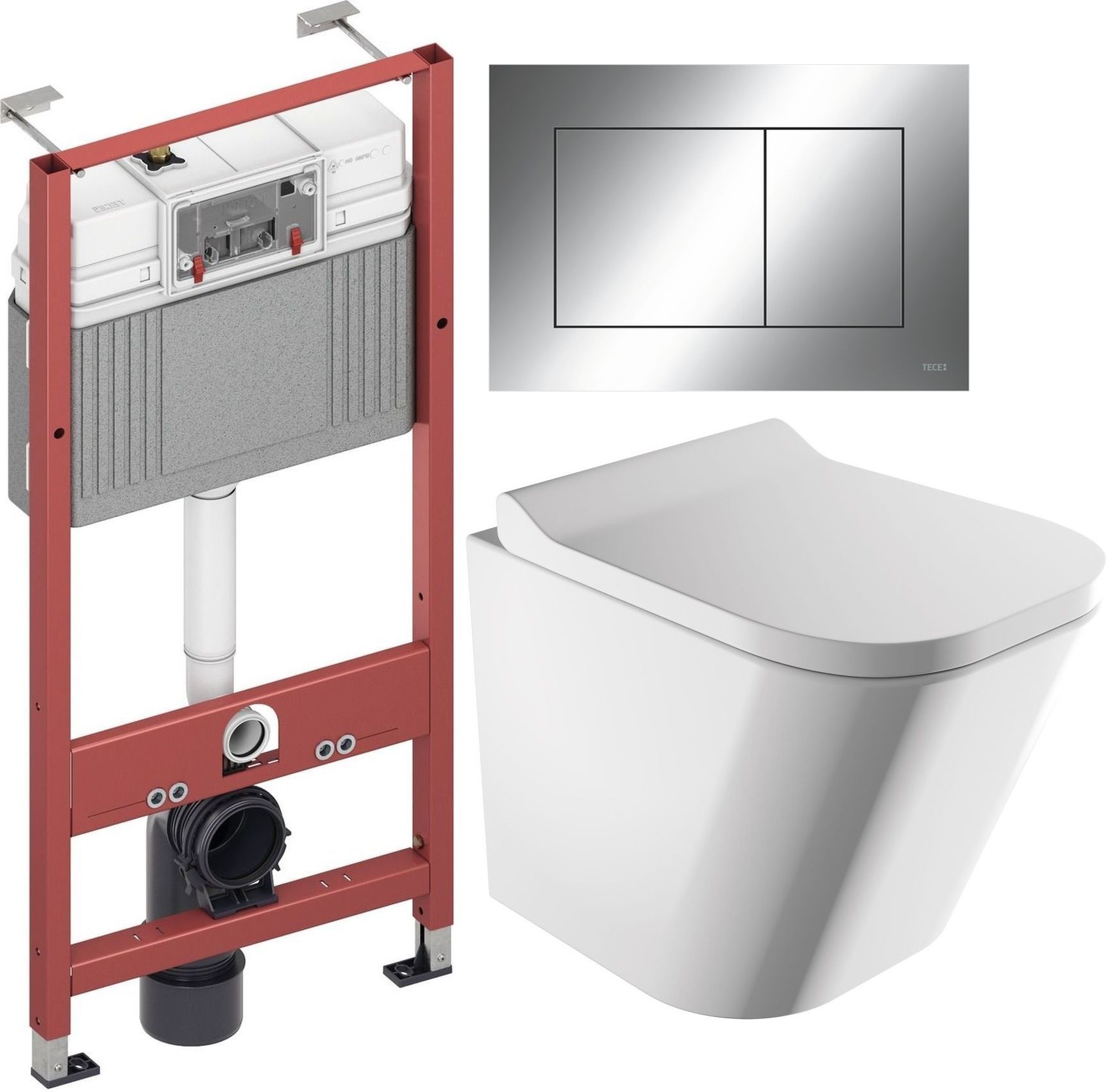 Set modulo di installazione Tece Base 9400407, vaso WC con copriwater a discesa lenta Omnires Fontana FONTANAMWBP, 9.240.401