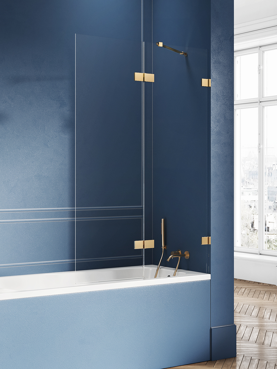 New Trendy Avexa Gold Brushed parete vasca 100 cm 2 ante oro spazzolata/vetro trasparente EXK-2011