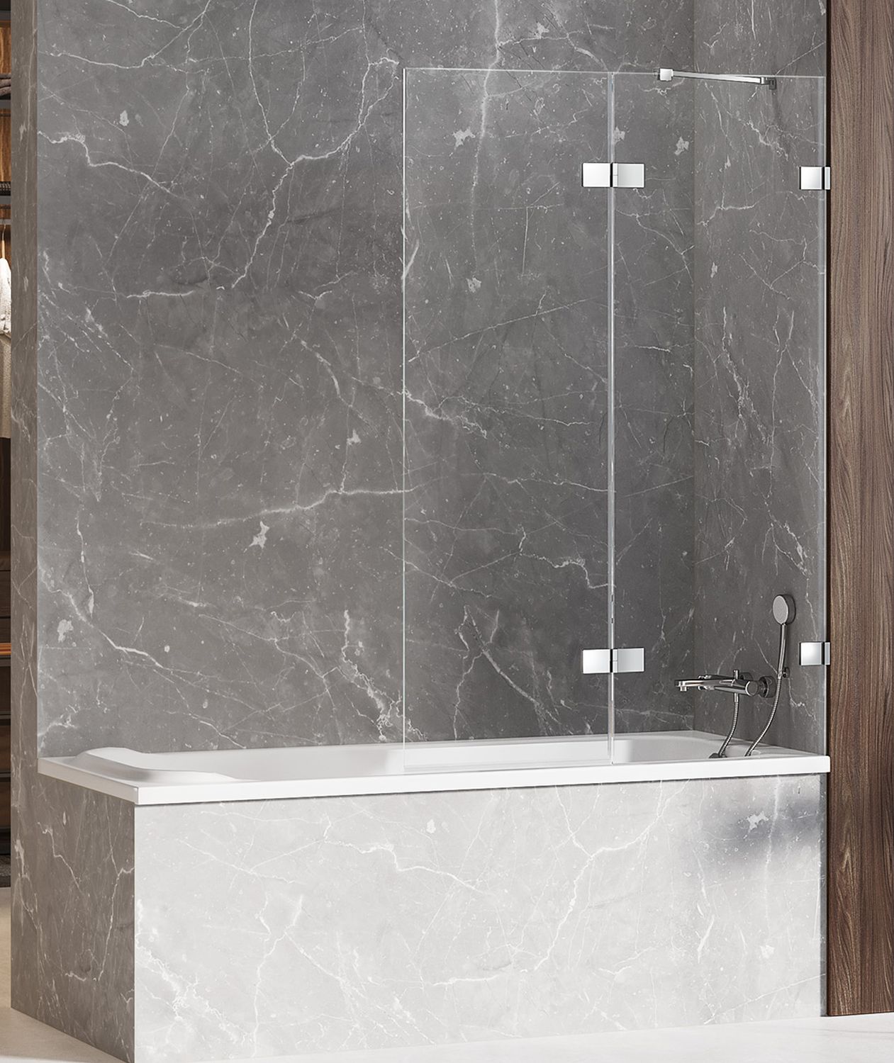 New Trendy Avexa parete vasca 100 cm 2 ante cromo lucida/vetro trasparente EXK-1954