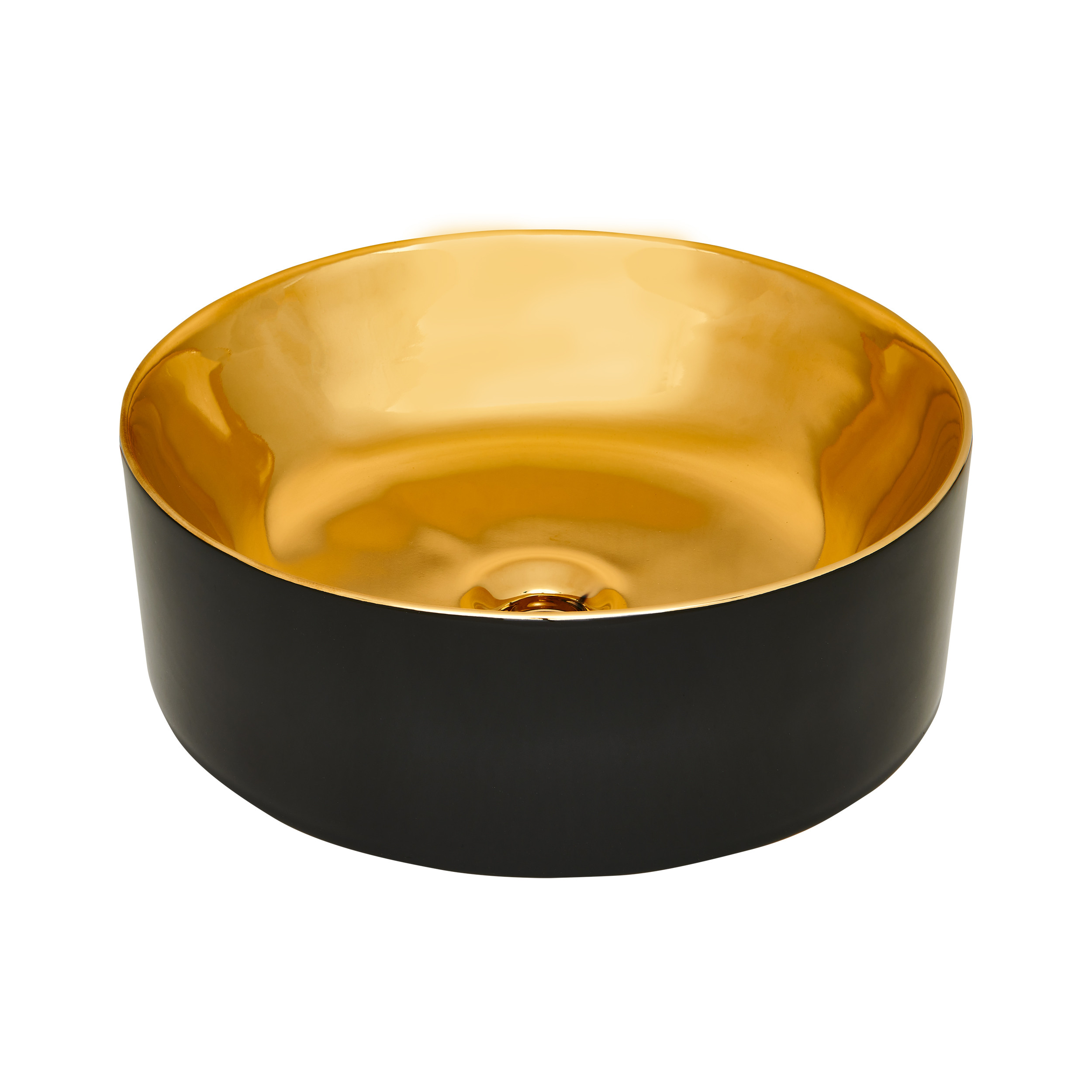 Invena Kos lavabo 42x42 cm rotonda da appoggio nero-oro CE-38-027