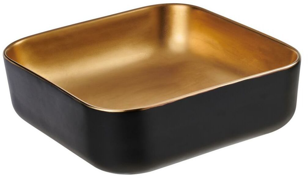 Invena Malaga lavabo 39x39 cm quadrata da appoggio nero-oro CE-39-017