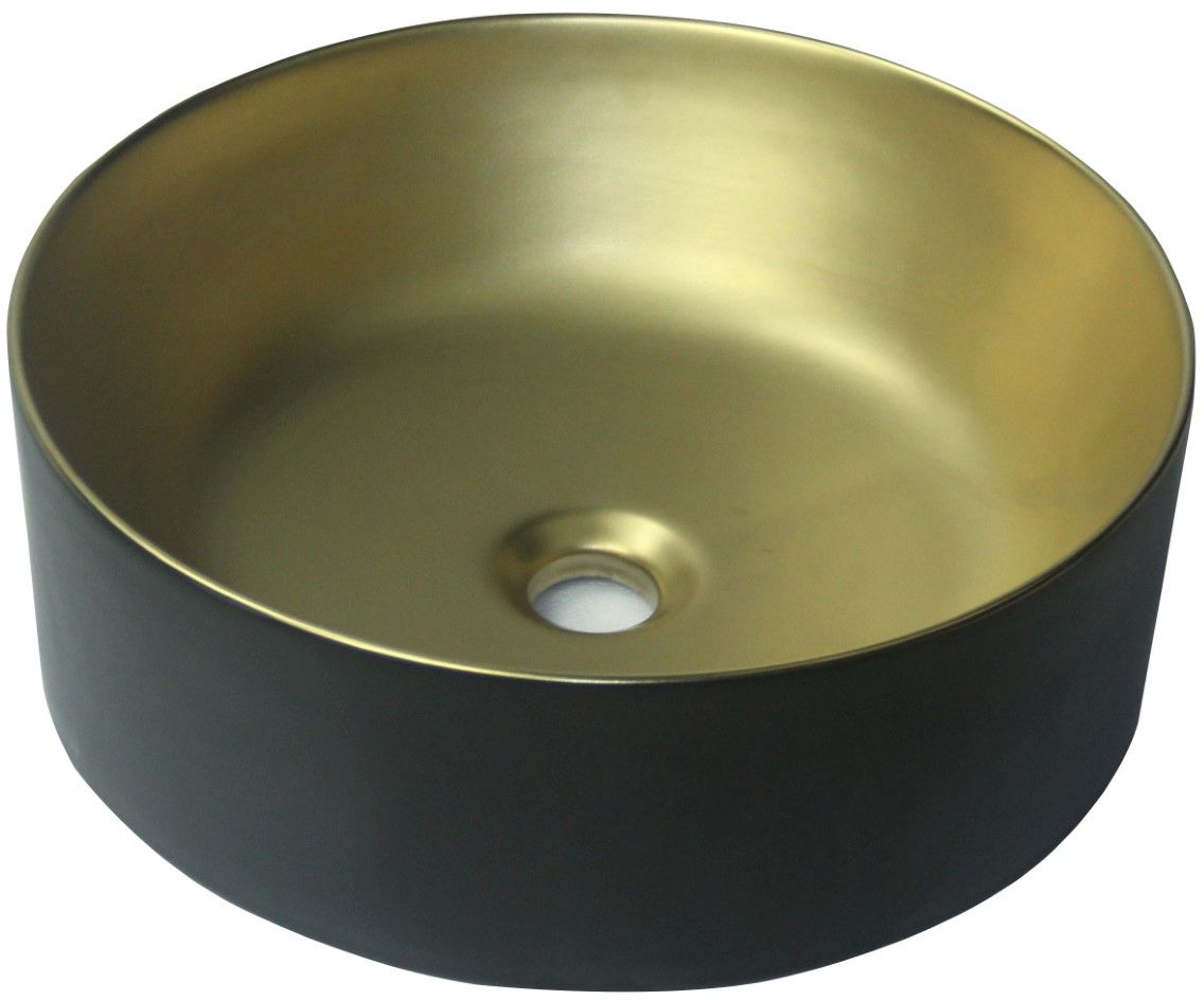 Invena Kos lavabo 42x42 cm rotonda da appoggio nero-oro CE-38-017
