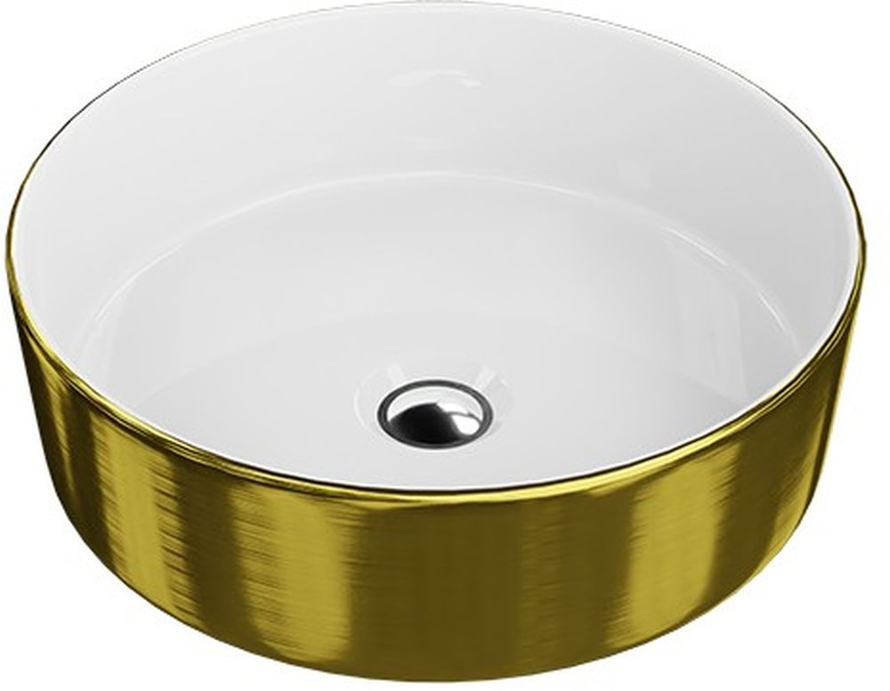LaVita Merida lavabo 37x37 cm rotonda da appoggio bianco-oro lucida 5900378325765
