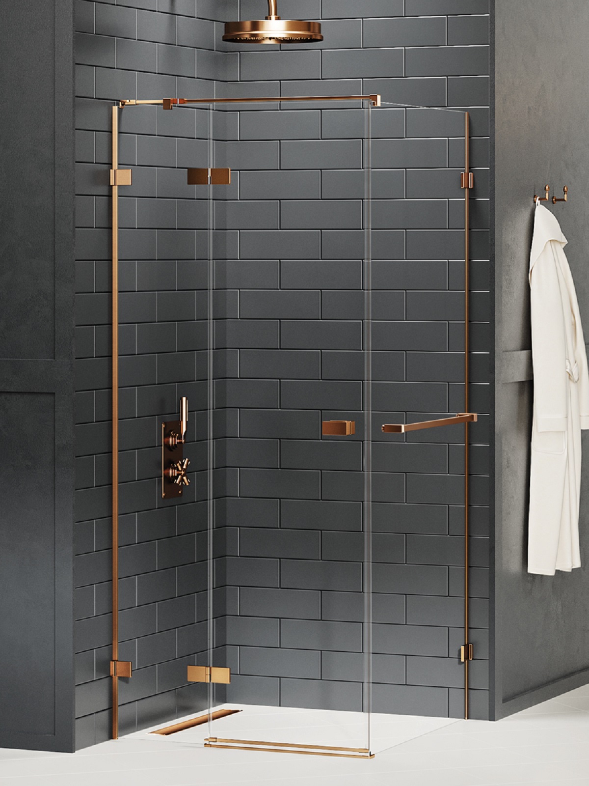 New Trendy Avexa Copper Brushed box doccia 90x70 cm rettangolare rame spazzolata/vetro trasparente EXK-3611