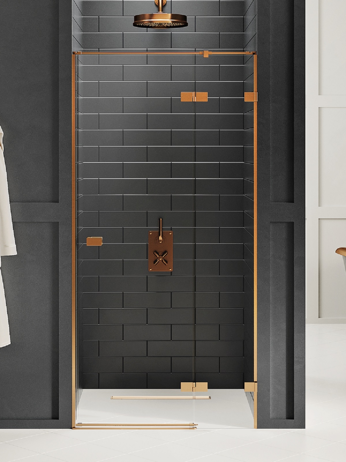 New Trendy Avexa Copper Brushed porta doccia 110 cm a battente rame spazzolata/vetro trasparente EXK-3538
