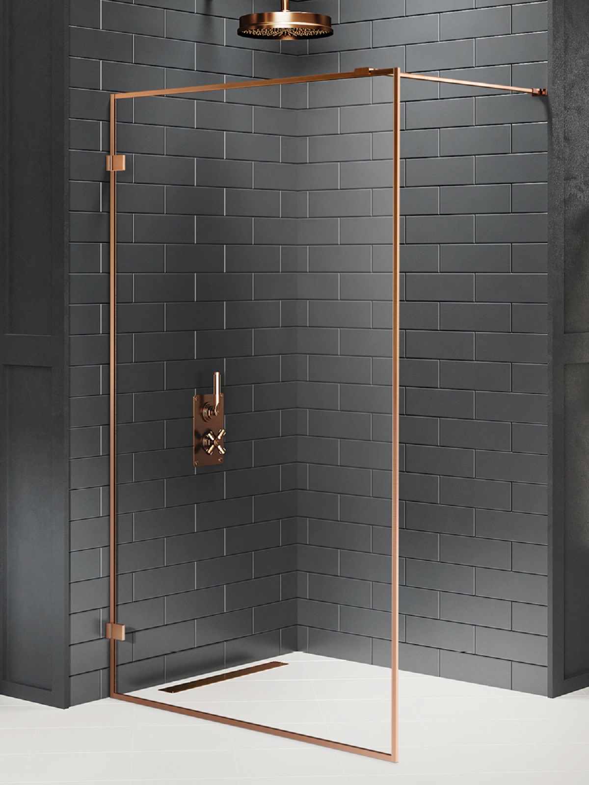 New Trendy Avexa Copper Brushed parete doccia walk-in 100 cm rame spazzolata/vetro trasparente EXK-3799
