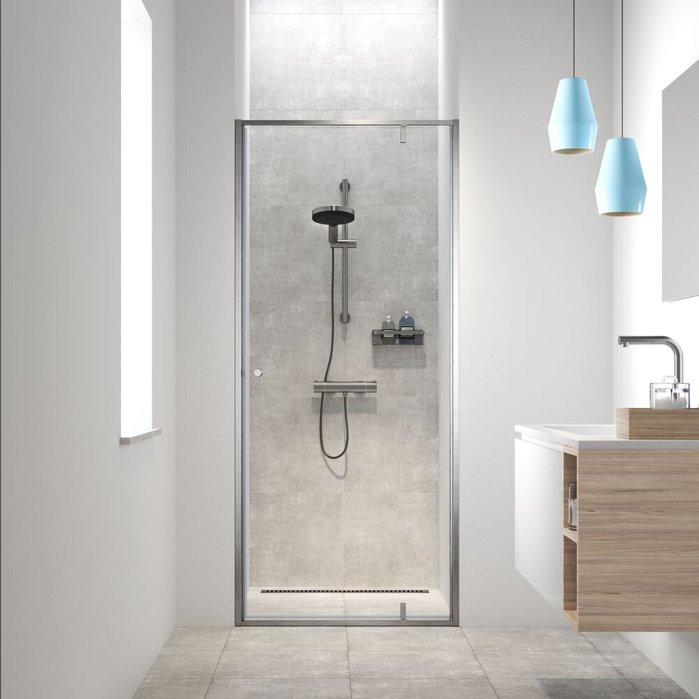 Sealskin Contour porta doccia 90 cm a battente spazzolata/vetro trasparente CD200906325100