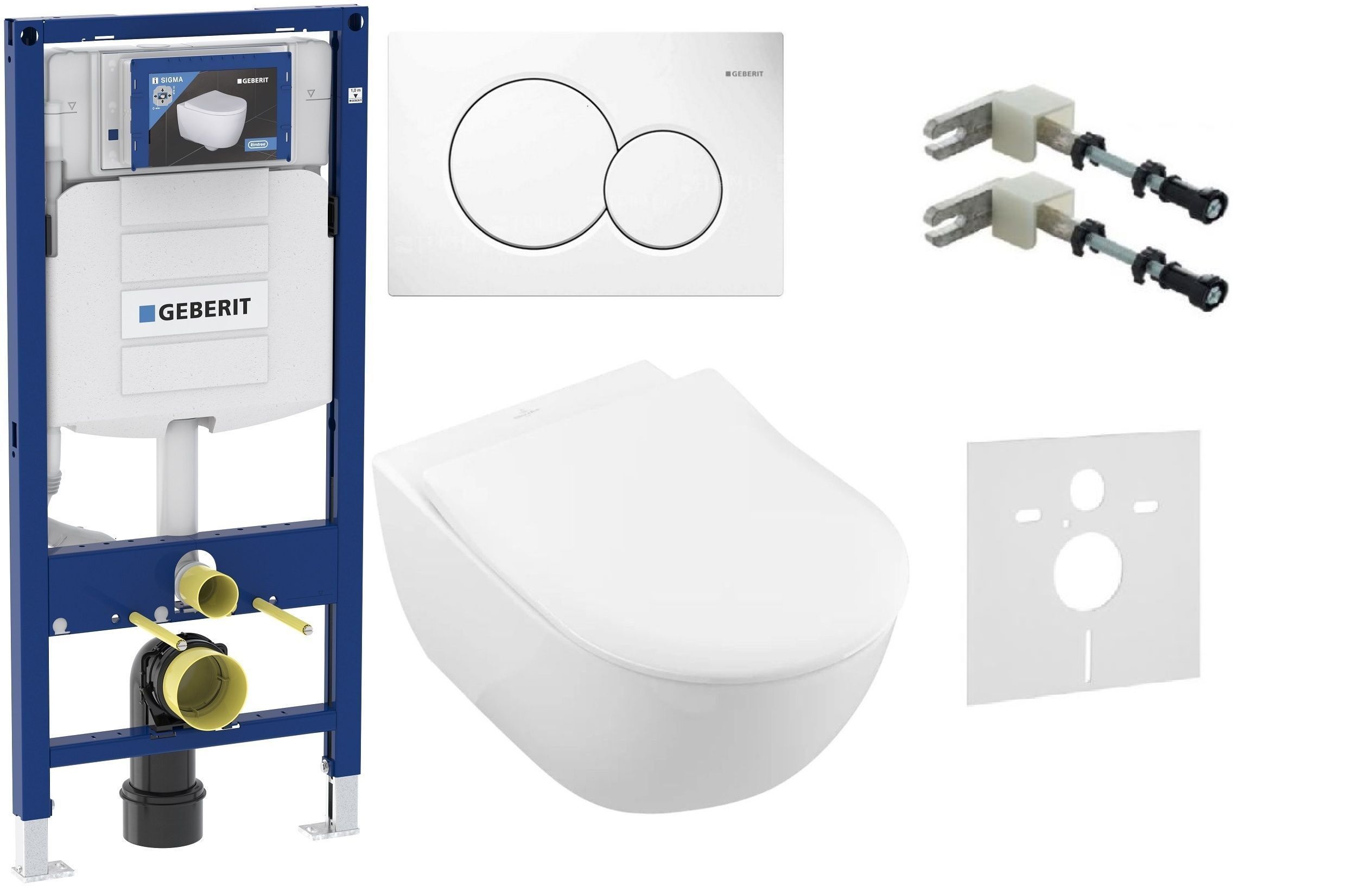 Set combi-Pack set con copriwater Villeroy & Boch Subway 2.0 5614R2R1, modulo di installazione Geberit Duofix 111.320.00.5, 115.770.11.5, 111.815.00.1, 156.050.00.1