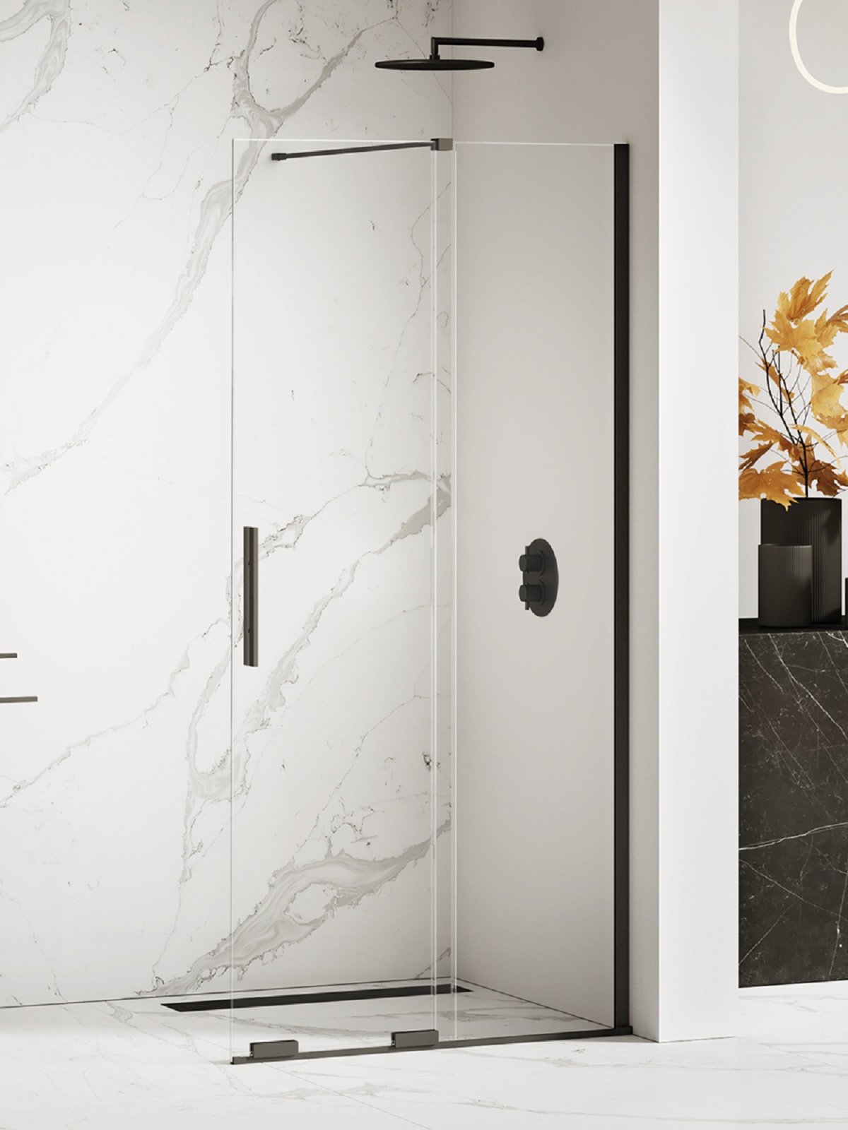 New Trendy Smart Black parete doccia walk-in 90 cm nero opaca/vetro trasparente EXK-4190