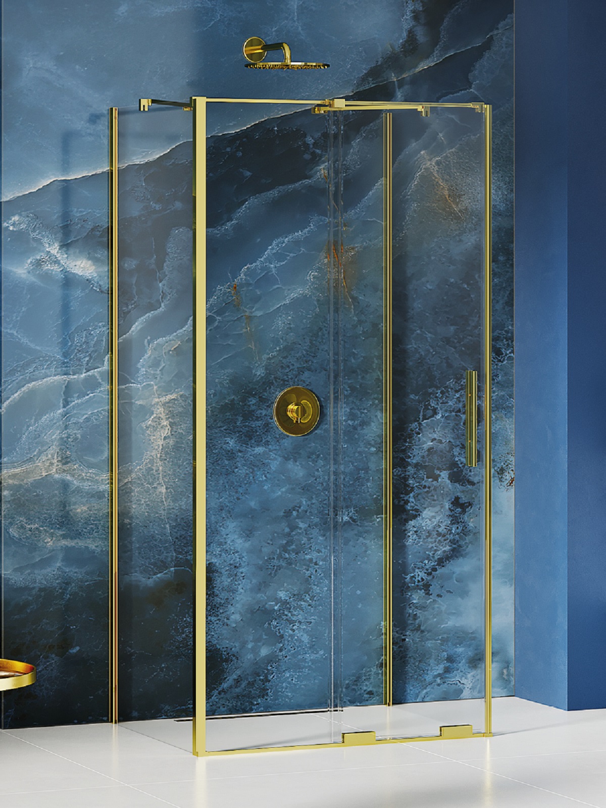 New Trendy Smart Light Gold box doccia 140x80 cm rettangolare oro lucida/vetro trasparente EXK-4290
