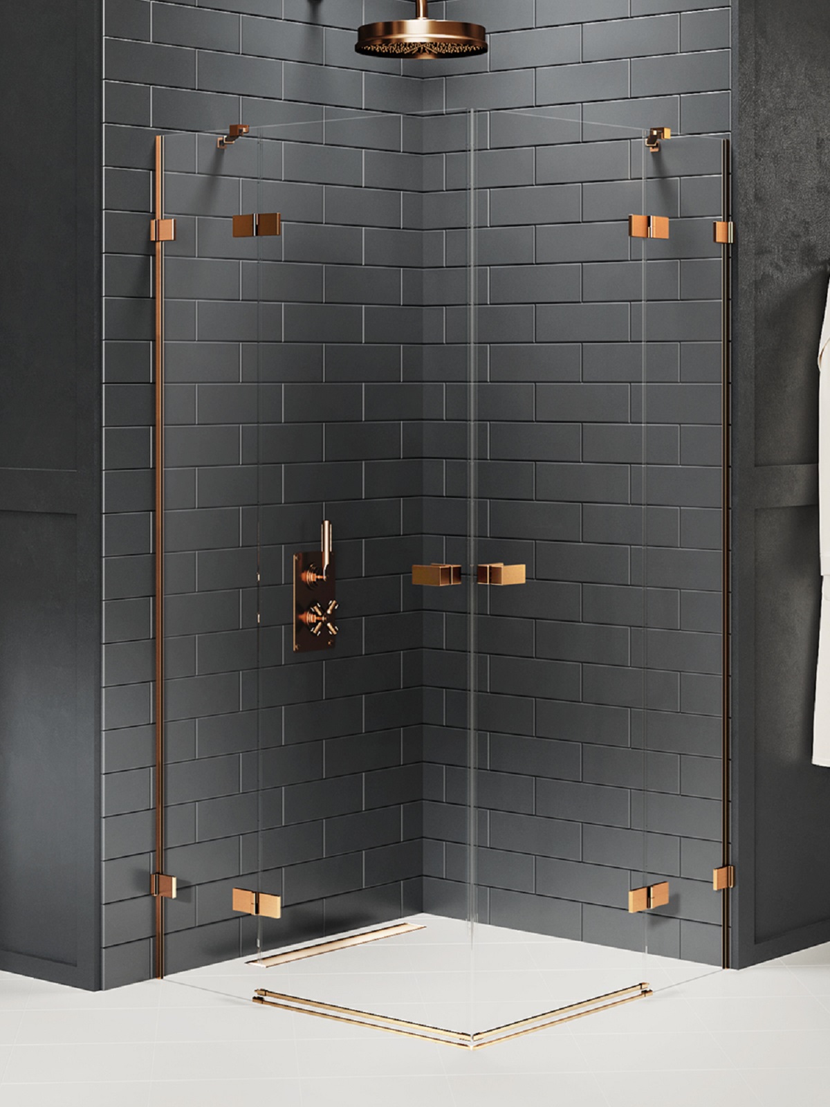 New Trendy Avexa Copper Brushed box doccia 90x80 cm rettangolare rame spazzolata/vetro trasparente EXK-3670