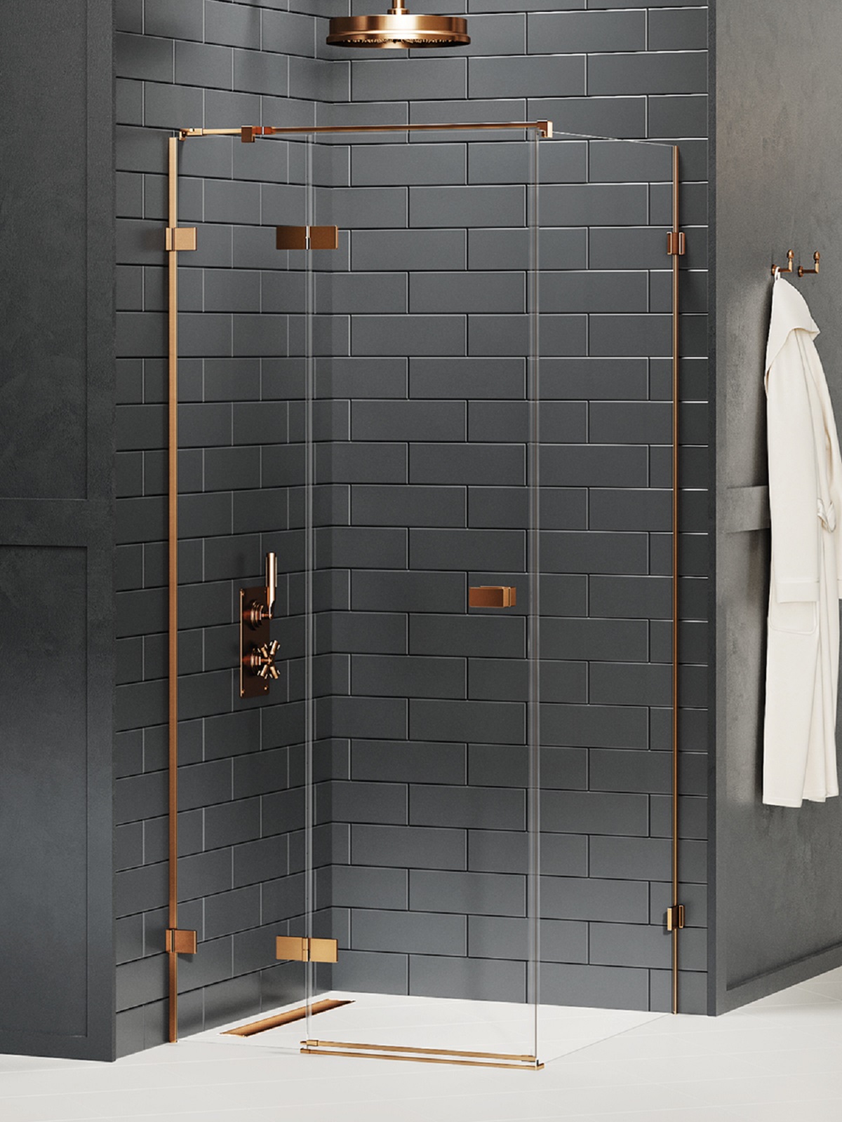 New Trendy Avexa Copper Brushed box doccia 90x80 cm rettangolare rame spazzolata/vetro trasparente EXK-3552