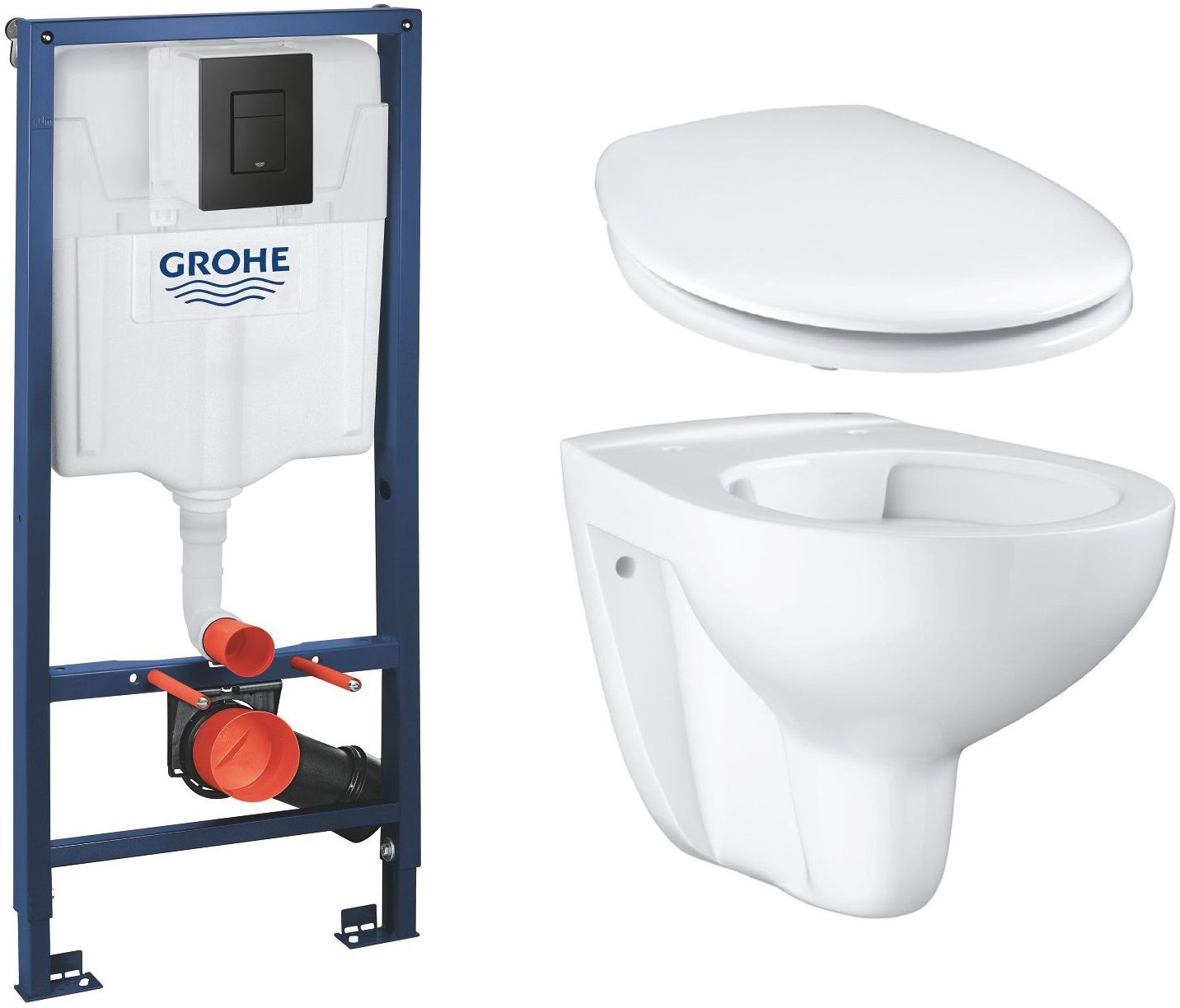Set modulo di installazione con placca di comando Grohe Solido 38811KF0, vaso WC Grohe Bau Ceramic 39427000, 39493000