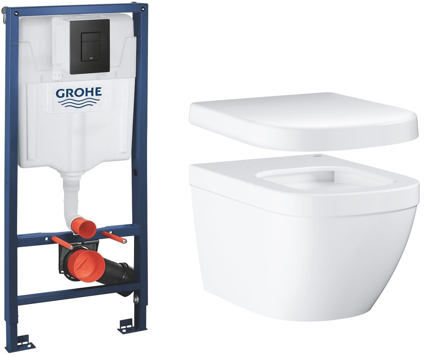 Set vaso WC Grohe Euro Ceramic 3932800H, modulo di installazione con placca di comando Grohe Solido 38811KF0, 39331001