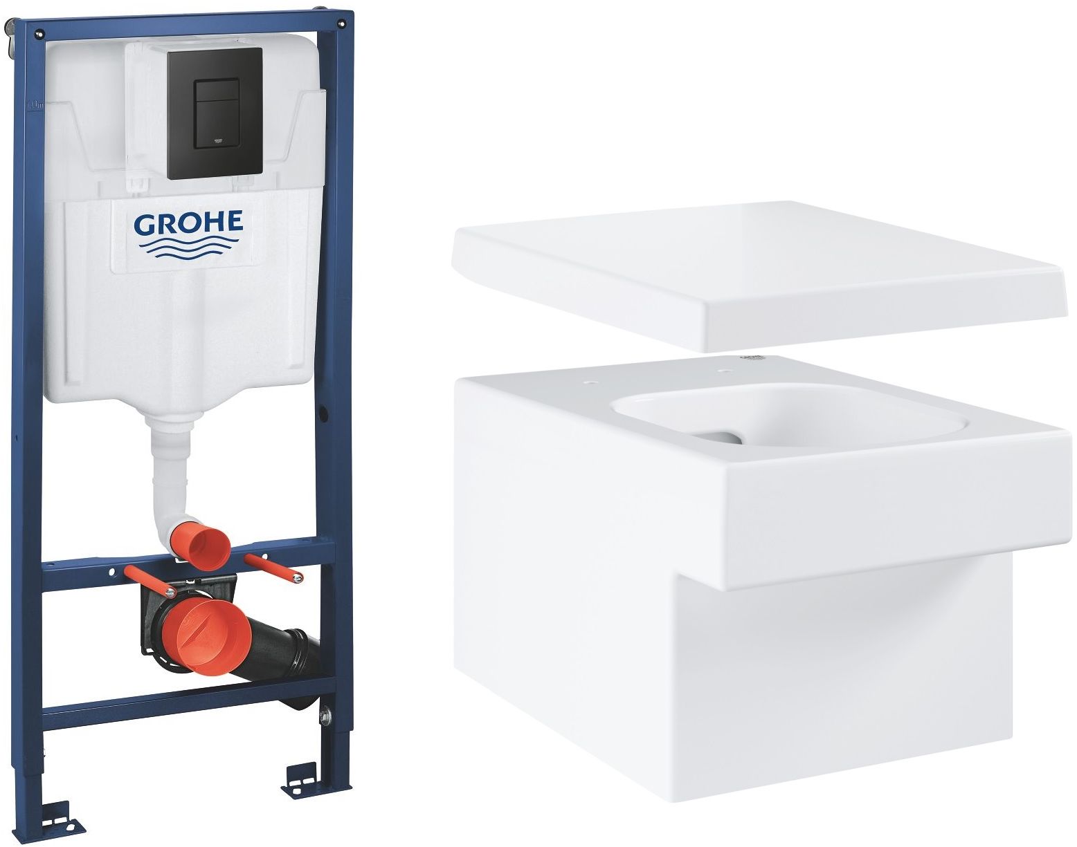 Set vaso WC Grohe Cube Ceramic 3924500H, modulo di installazione con placca di comando Grohe Solido 38811KF0, 39488000