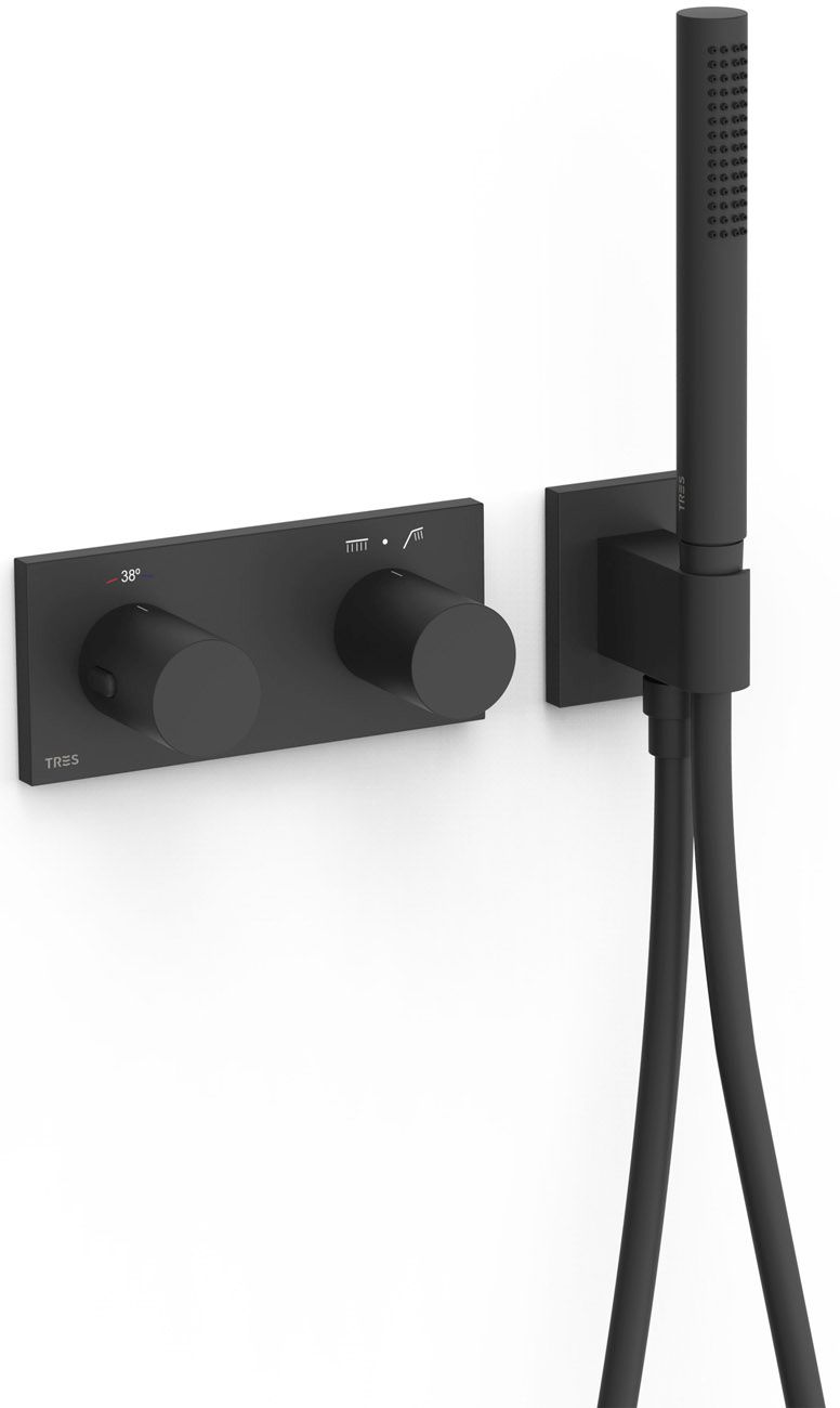 Tres B-System rubinetto per vasca e doccia da incasso con termostato nero 30735201NM
