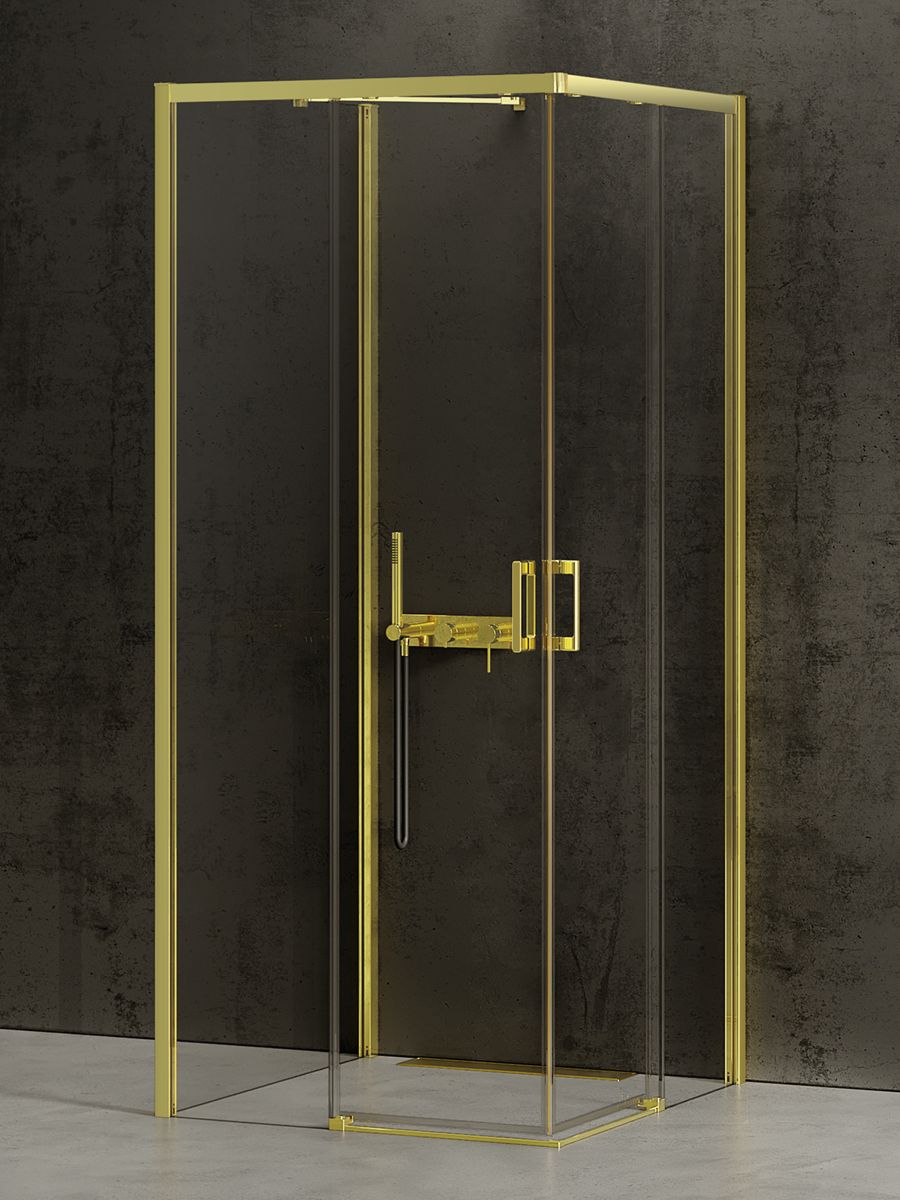 New Trendy Prime Light Gold box doccia 90x80 cm rettangolare oro lucida/vetro trasparente K-1547