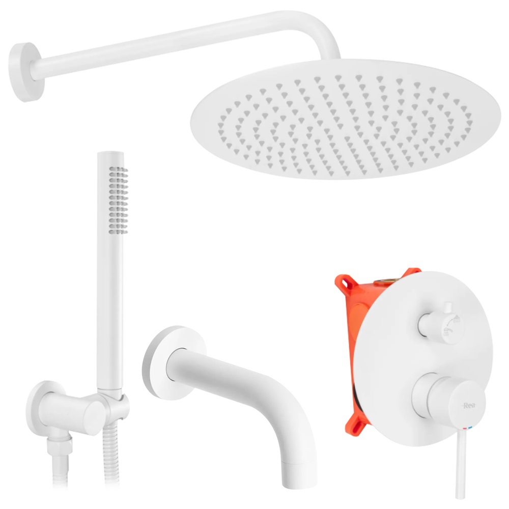 Rea Lungo set per vasca e doccia da incasso con termostato con soffione bianco REA-P6611
