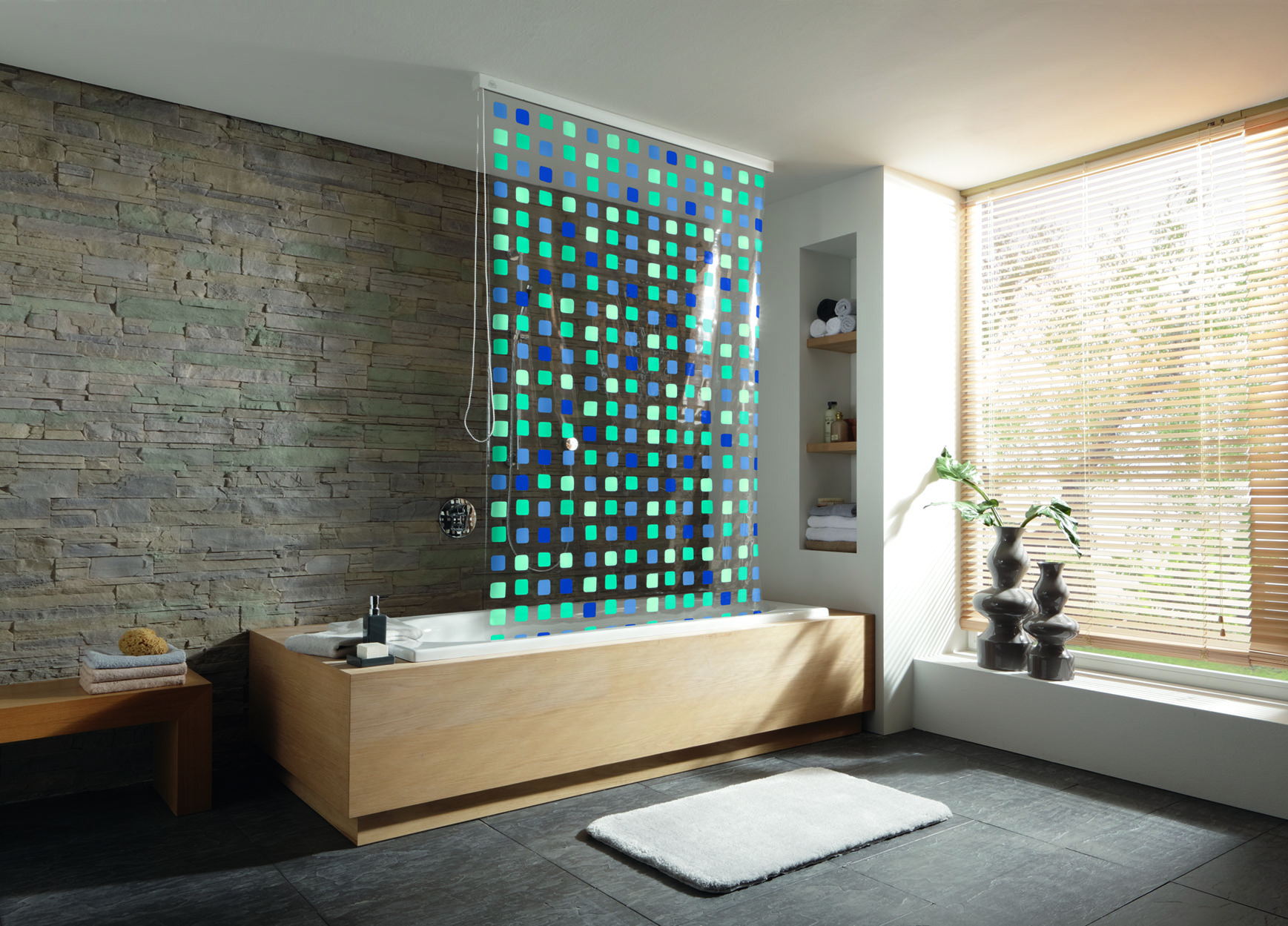 Kleine Wolke Duschrollo tenda da doccia avvolgibile senza cassetta 240x128 cm trasparente-blu 3321721747