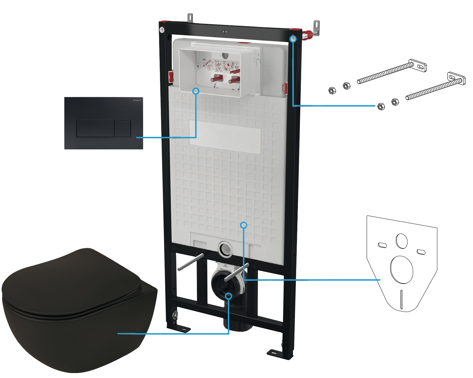 Deante Peonia Zero set modulo di installazione, vaso wc  e placca di comando CDENNZPW