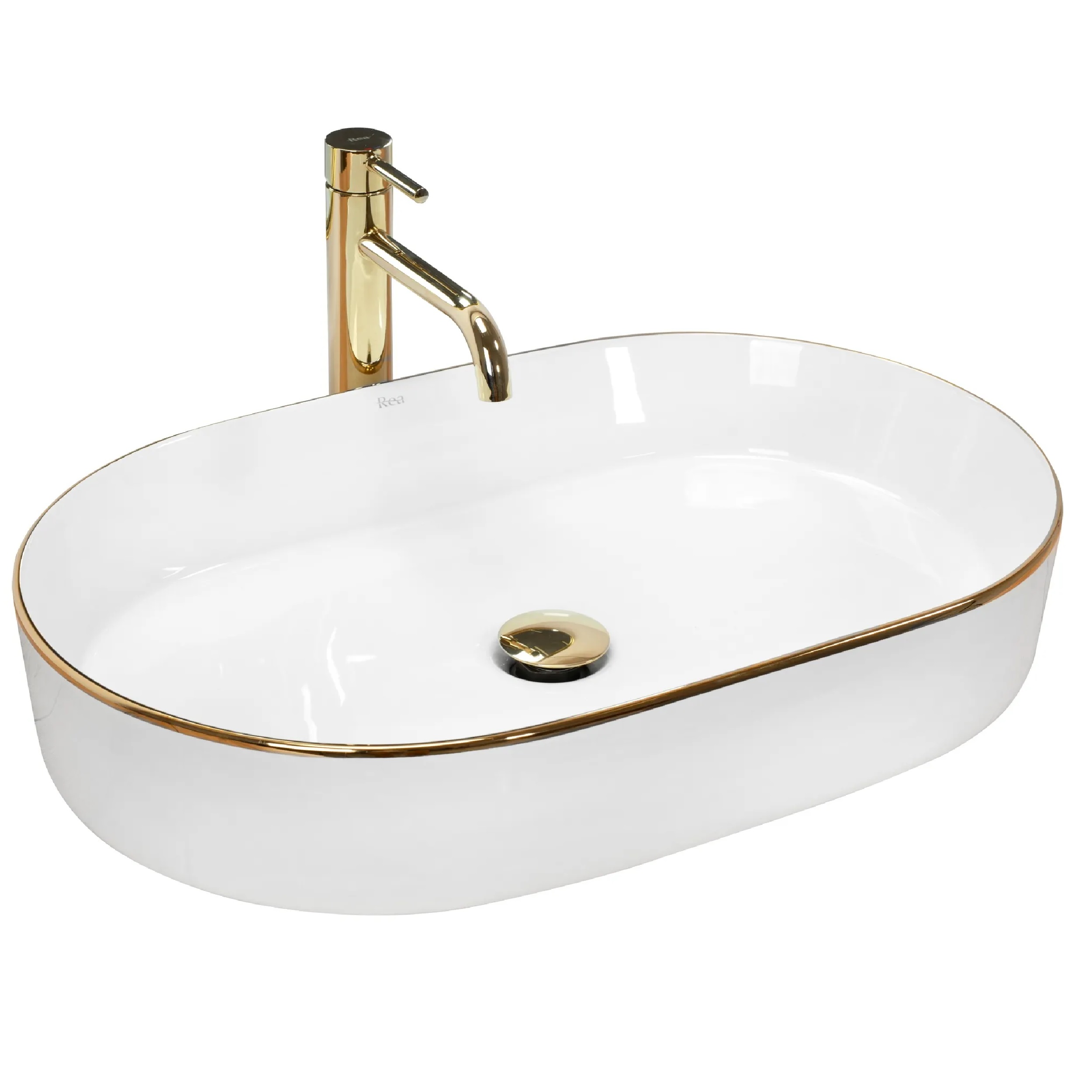 Rea Nadia lavabo 61x38.5 cm ovale da appoggio bianco-oro REA-U1063