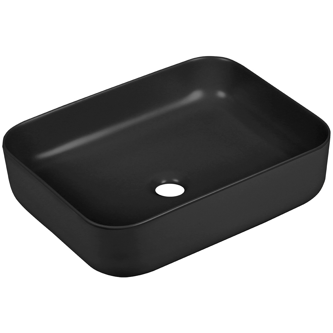 Laveo Mogami lavabo 50x40 cm rettangolare da appoggio nero opaca VUMB250