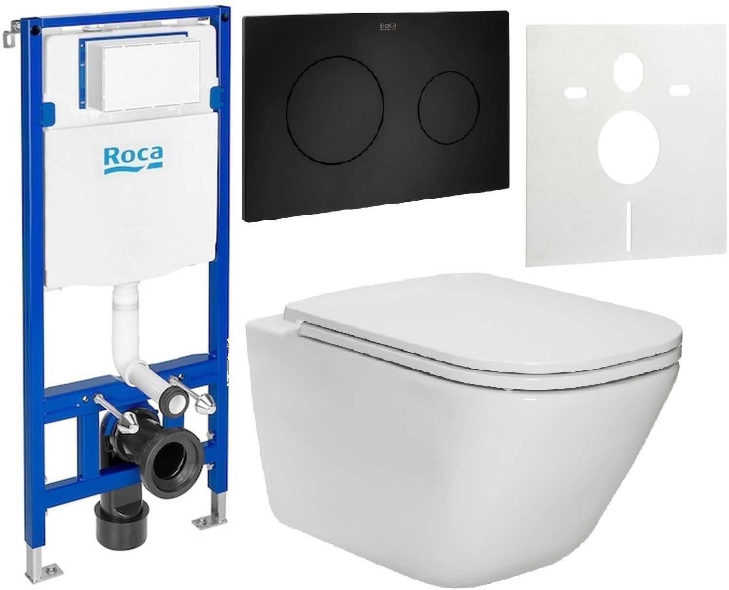 Set vaso WC con copriwater a discesa lenta Roca Gap A34H470000, modulo di installazione Roca Duplo One A890070020, A890189206, A890063000