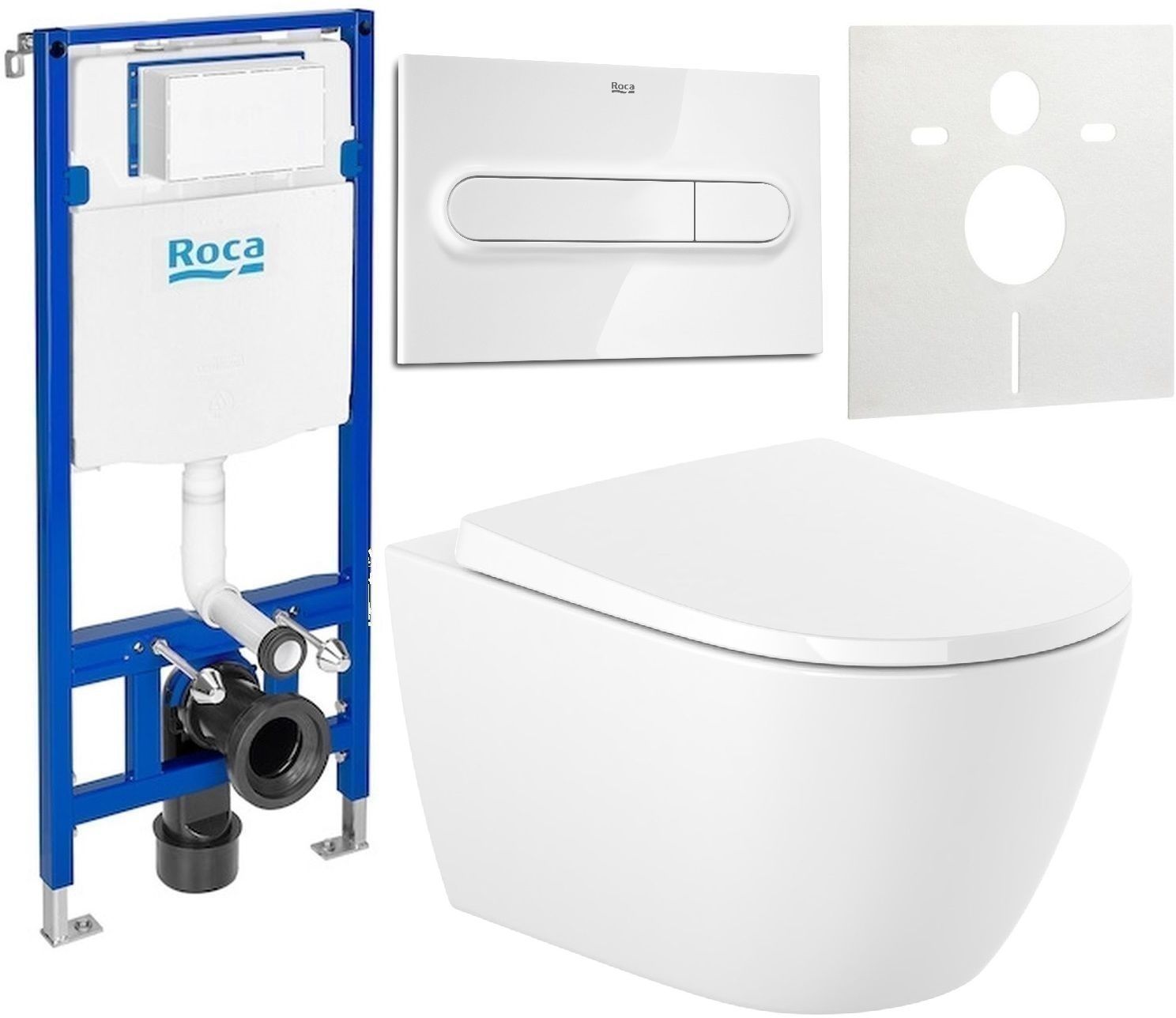 Set vaso WC con copriwater a discesa lenta Roca Ona A34H688000, modulo di installazione Roca Duplo One A890070020, A890195000, A890063000