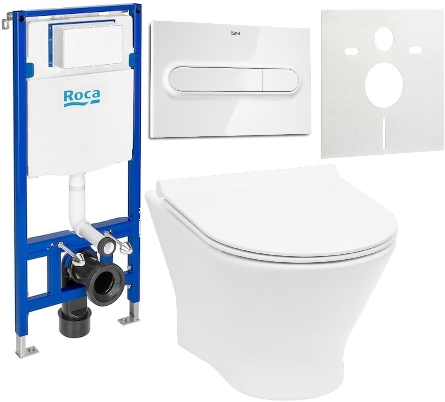 Set vaso WC con copriwater a discesa lenta Roca Nexo A34H64L000, modulo di installazione Roca Duplo One A890070020, A890195000, A890063000