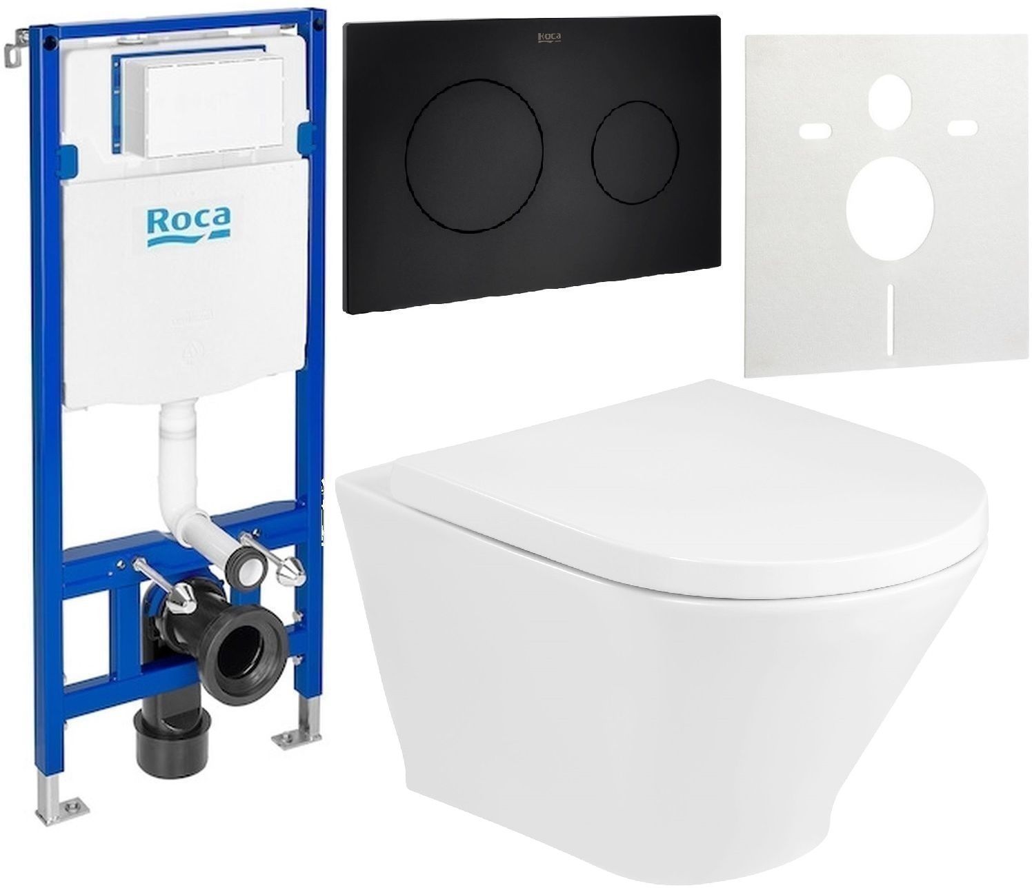 Set vaso WC con copriwater a discesa lenta Roca Gap Round A34H0N2000, modulo di installazione Roca Duplo One A890070020, A890189206, A890063000