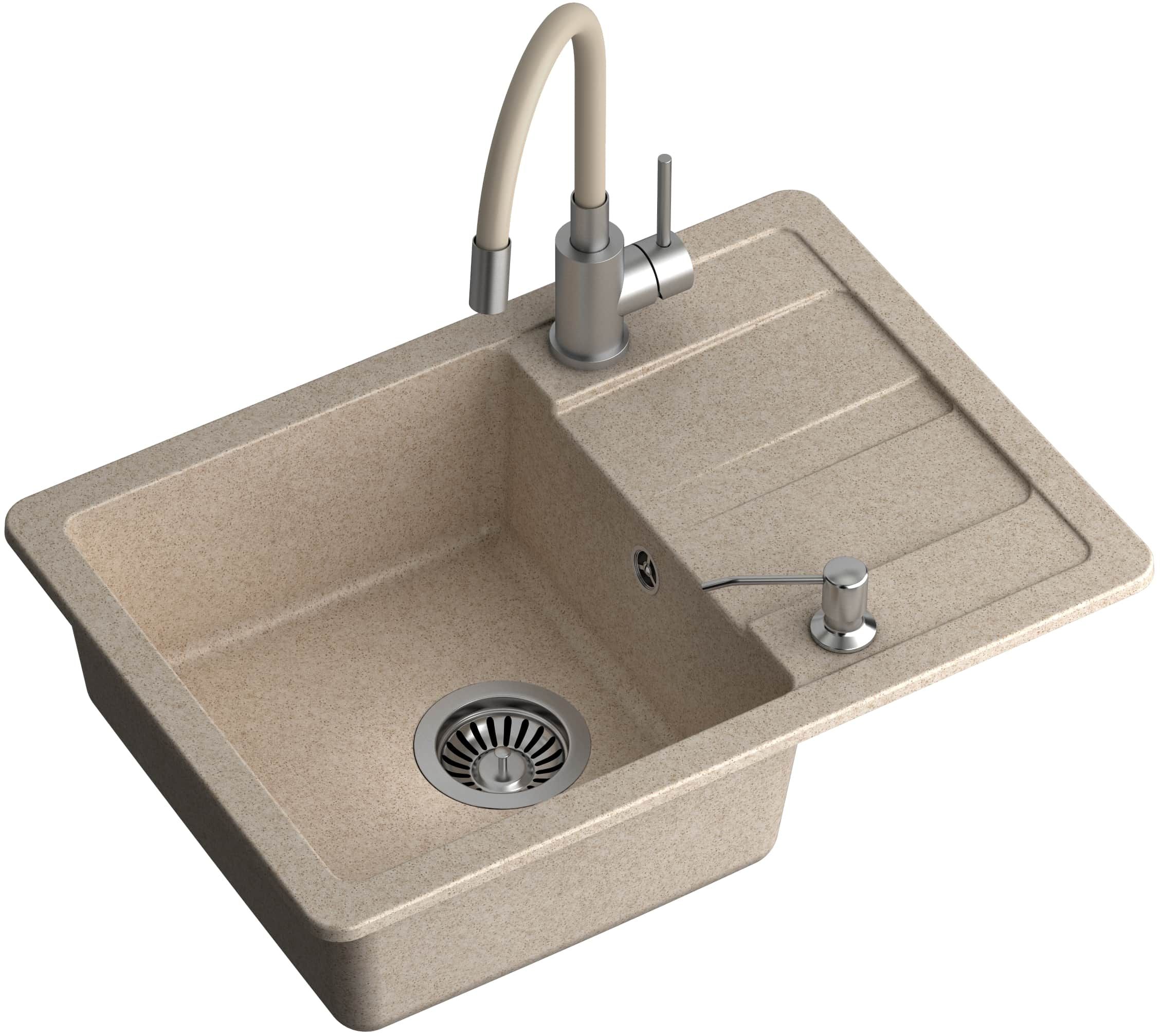 Quadron Ready Smart lavello con rubinetto e dispenser beige/acciaio TQ6244RSBEZ