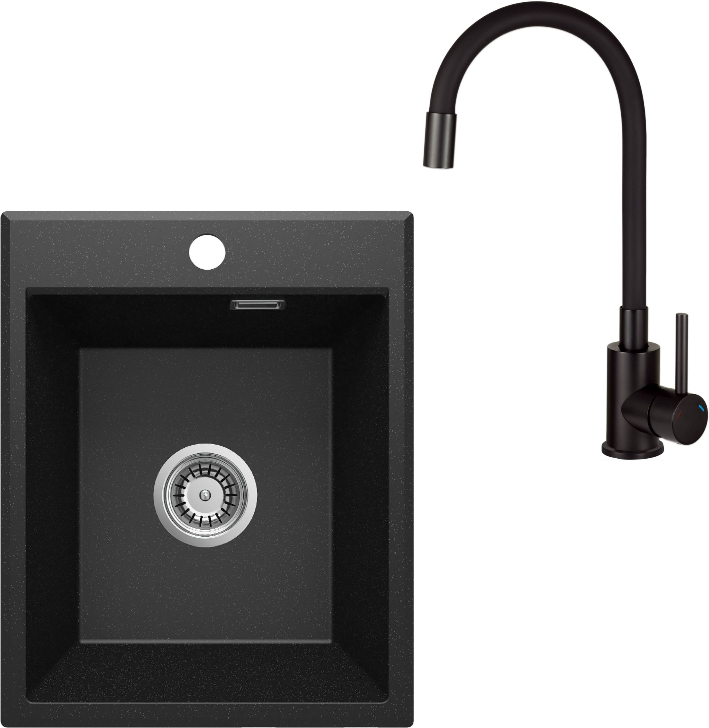Set lavello in granito Deante Eridan ZQE_G104, rubinetto da cucina Deante Neo Luno BOC_N72M