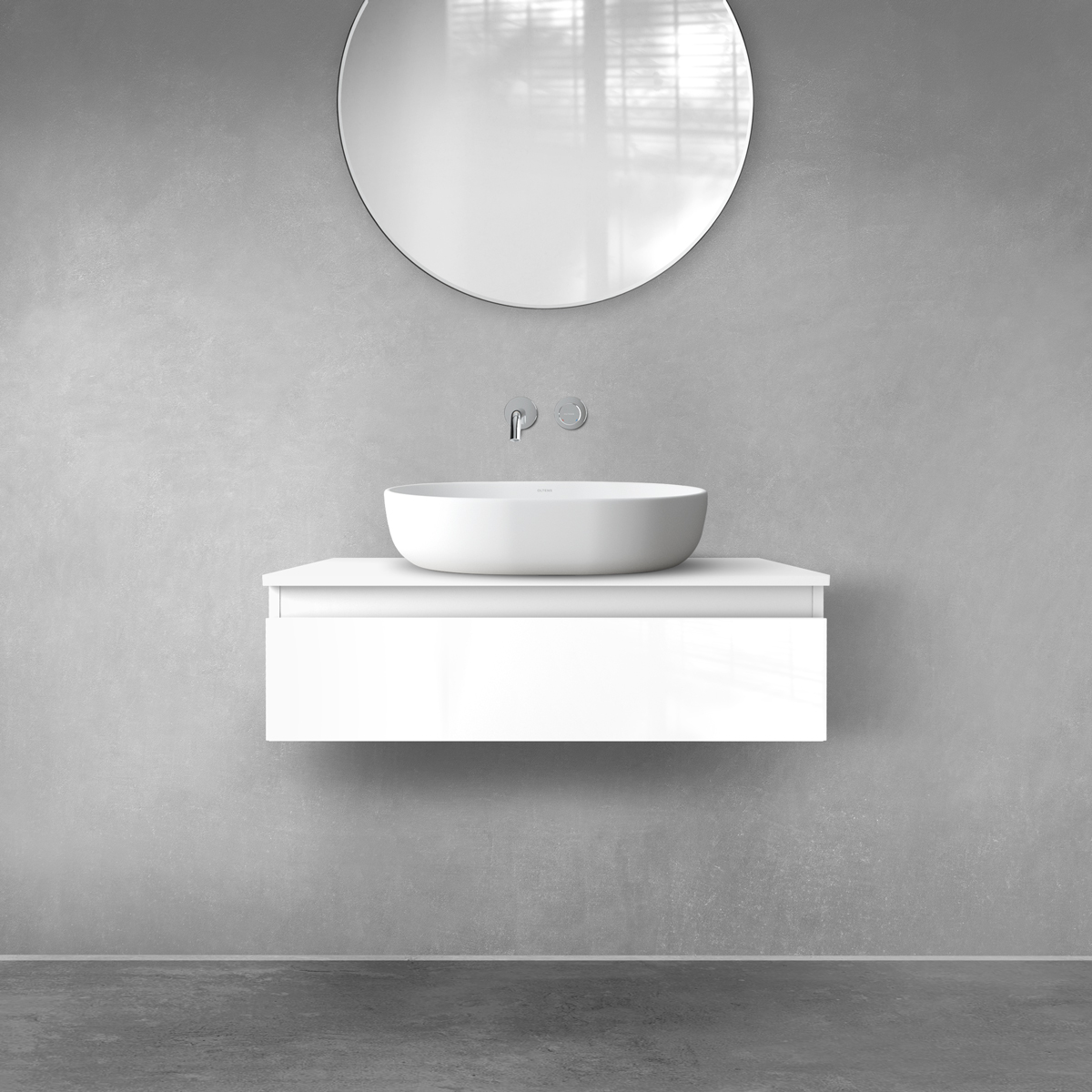 Set armadietto Oltens Vernal 60010000, piano sopra armadietto Oltens Vernal 63005000