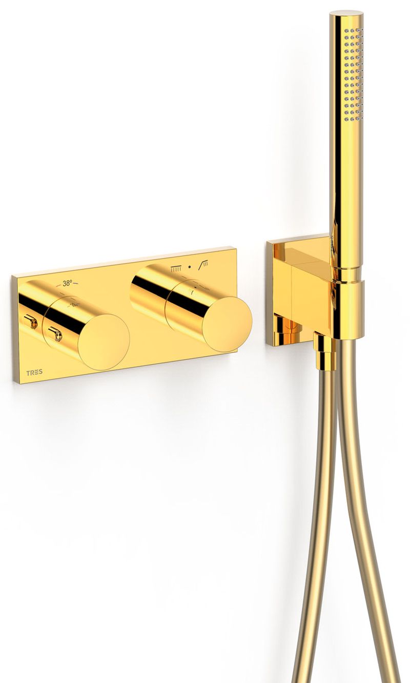 Tres B-System rubinetto per vasca e doccia da incasso con termostato oro 30735201OR