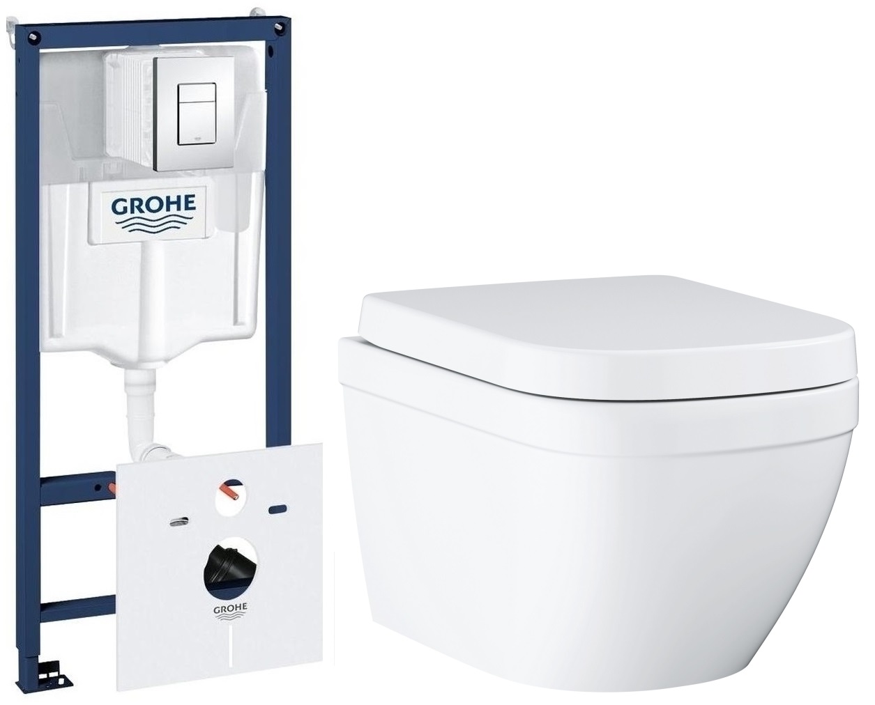 Set vaso WC con copriwater a discesa lenta Grohe Euro Ceramic 39693000, modulo di installazione Grohe Rapid SL 38827000